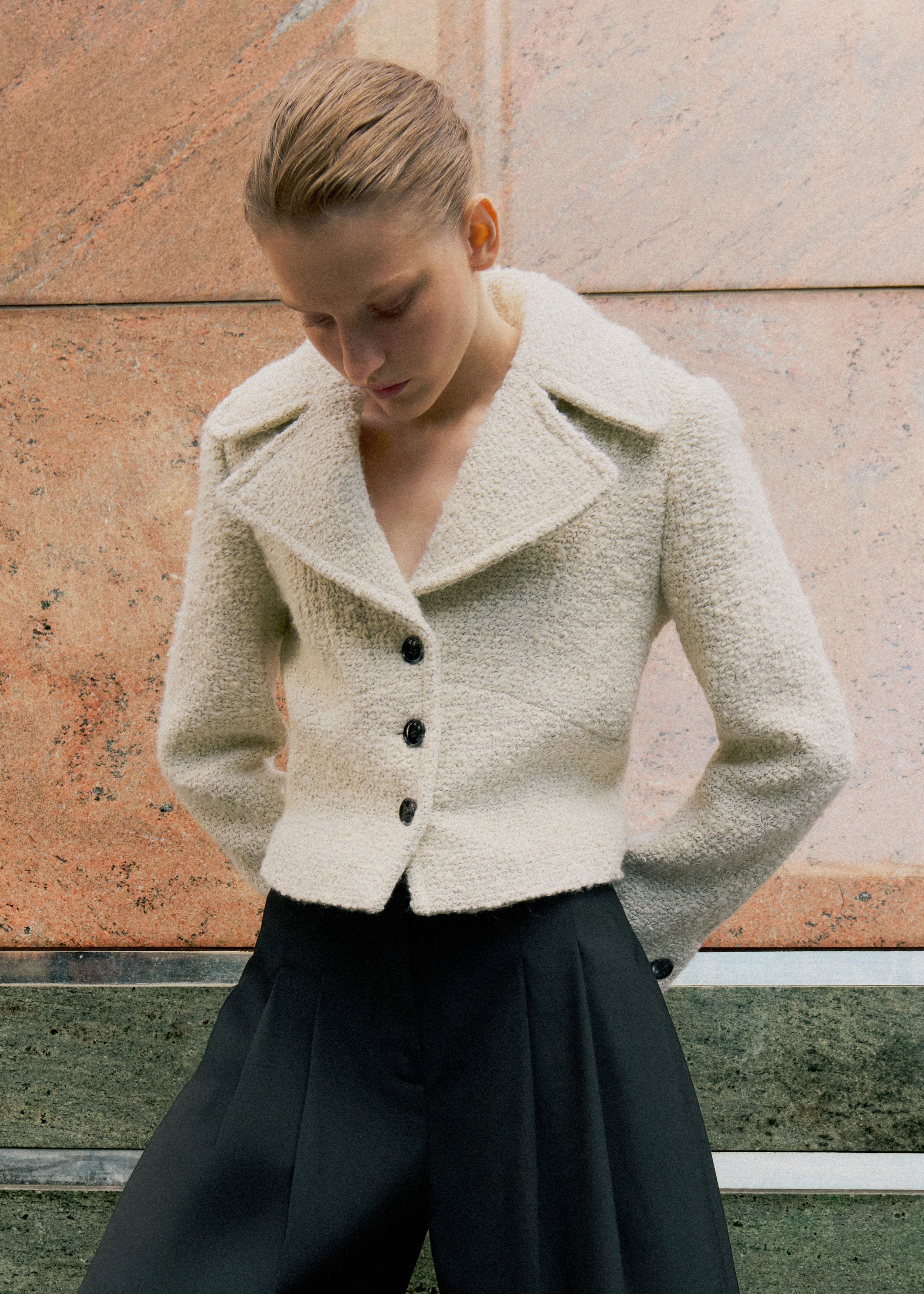 Women's Ivory Soft Shoulder Italian Tweed Jacket | ME+EM