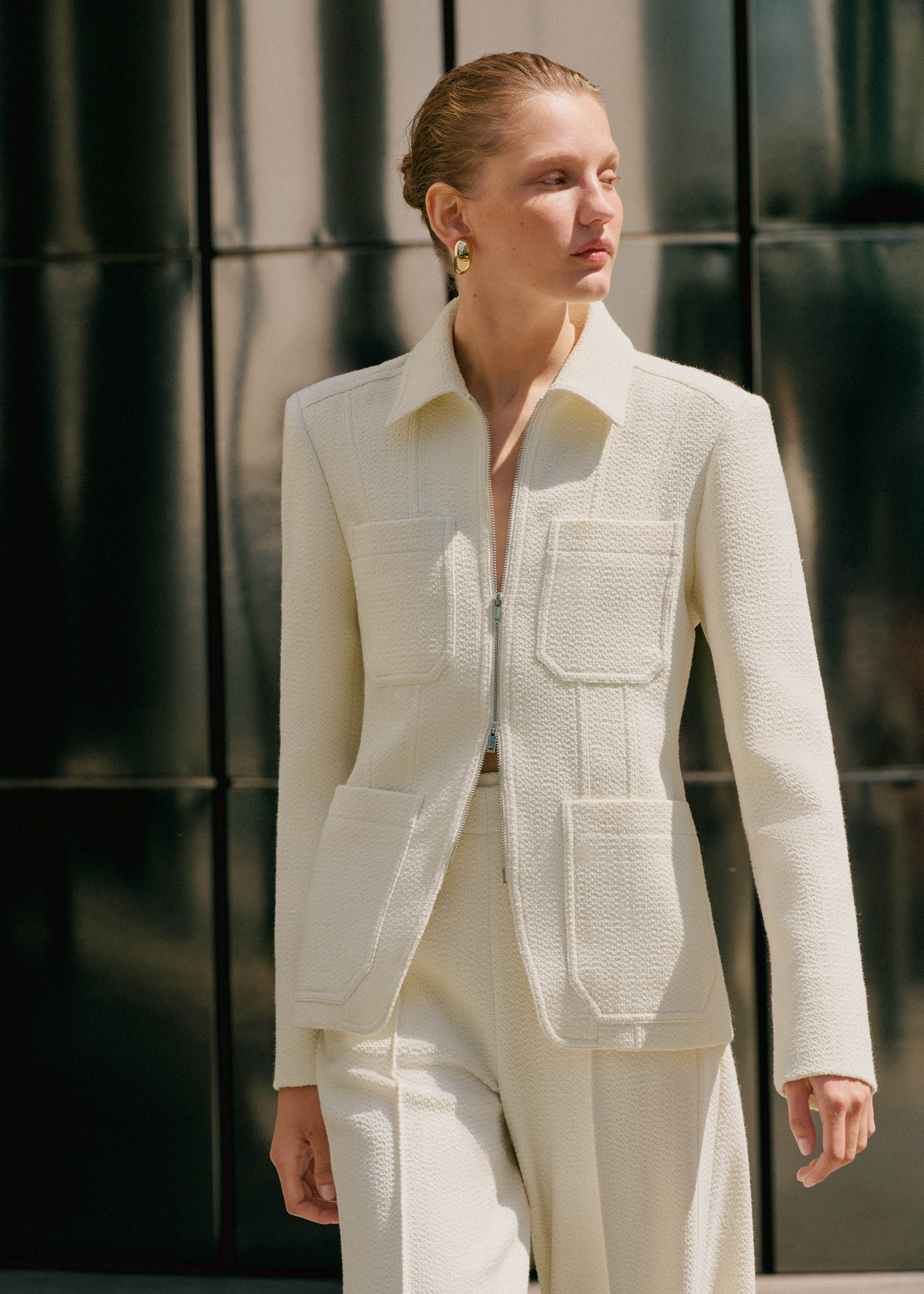 Women's Ivory Zip Front Contoured Layering Jacket | ME+EM