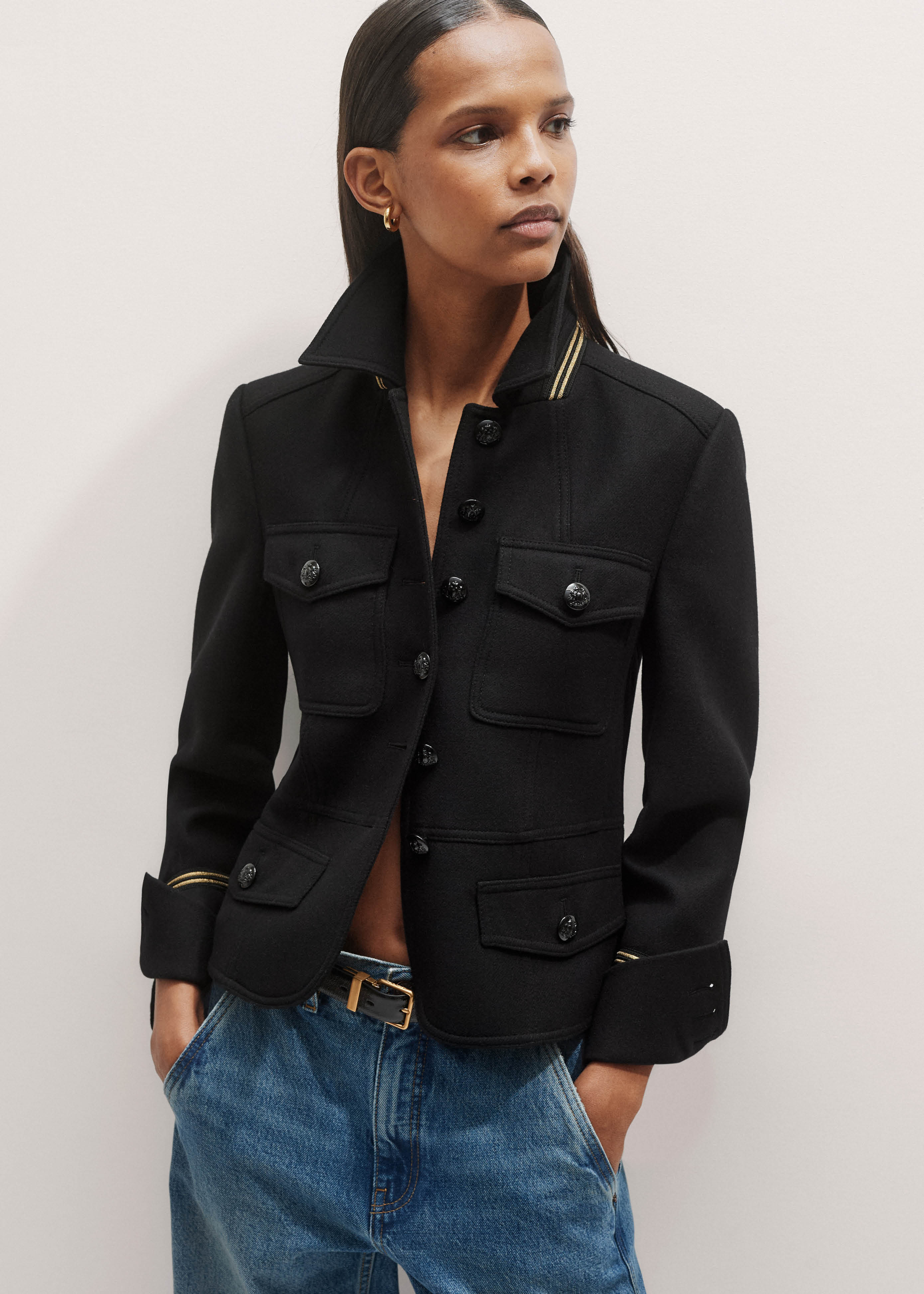 Women's Black Italian Wool Twill Military Jacket ME+EM