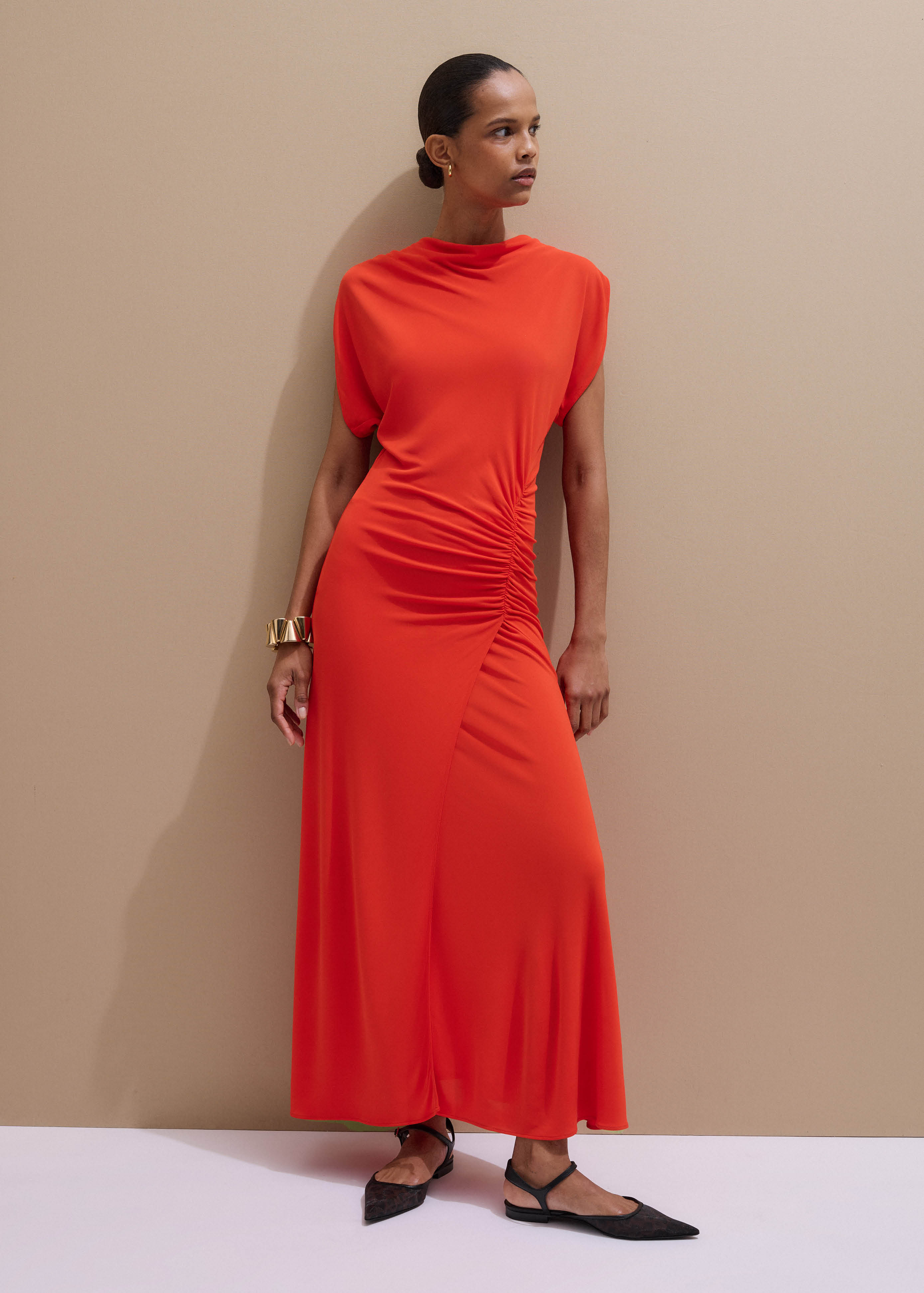 me & em red dress ME+EM Fluid Fit & Flare Midi Dress