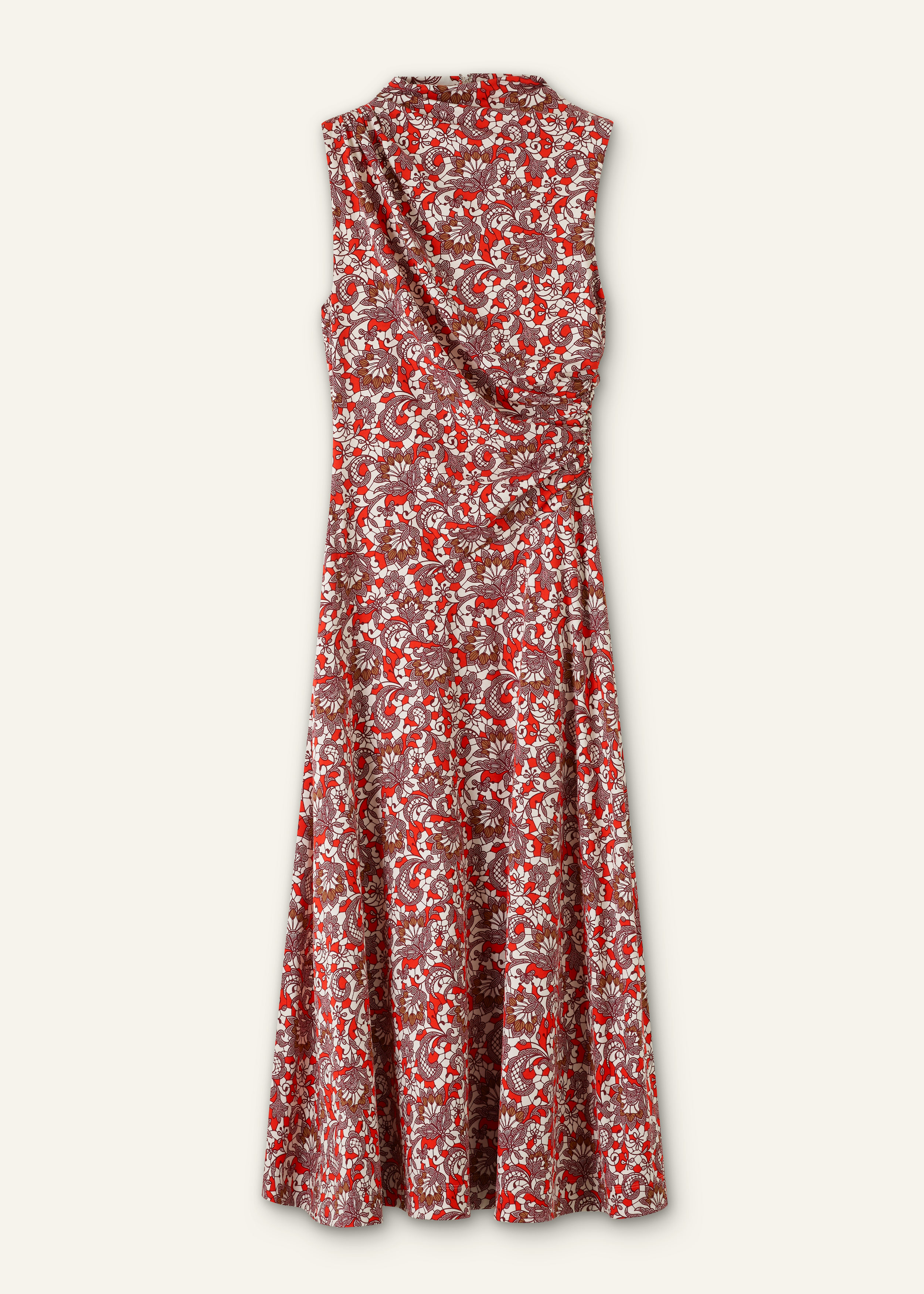 ME+EM Graphic Lace Print Ruched Midi Dress Poppy Red Multi - Women's - Stretch Jersey - Size US 12