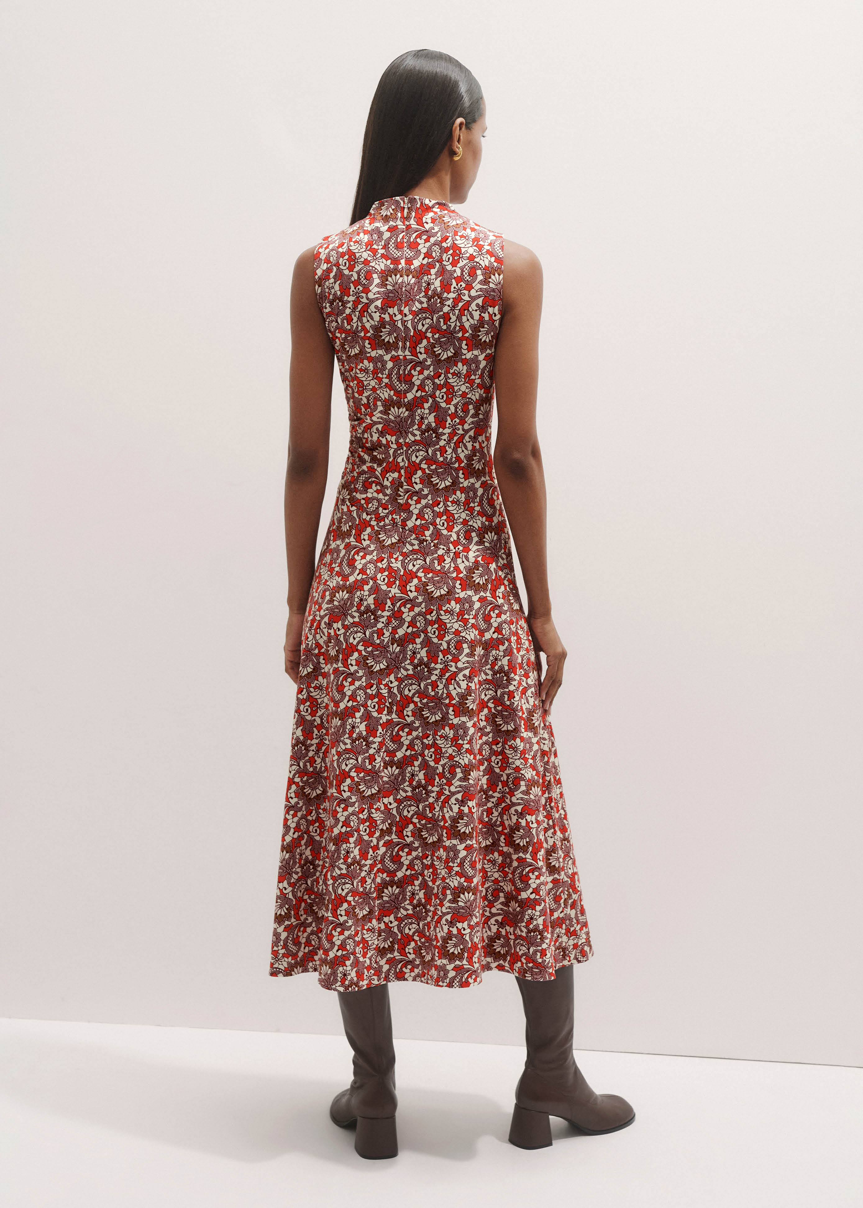 ME+EM Graphic Lace Print Ruched Midi Dress Poppy Red Multi - Women's - Stretch Jersey - Size US 12 ME+EM Graphic Lace Print Ruched Midi Dress Poppy Red Multi - Women's - Stretch Jersey - Size US 12