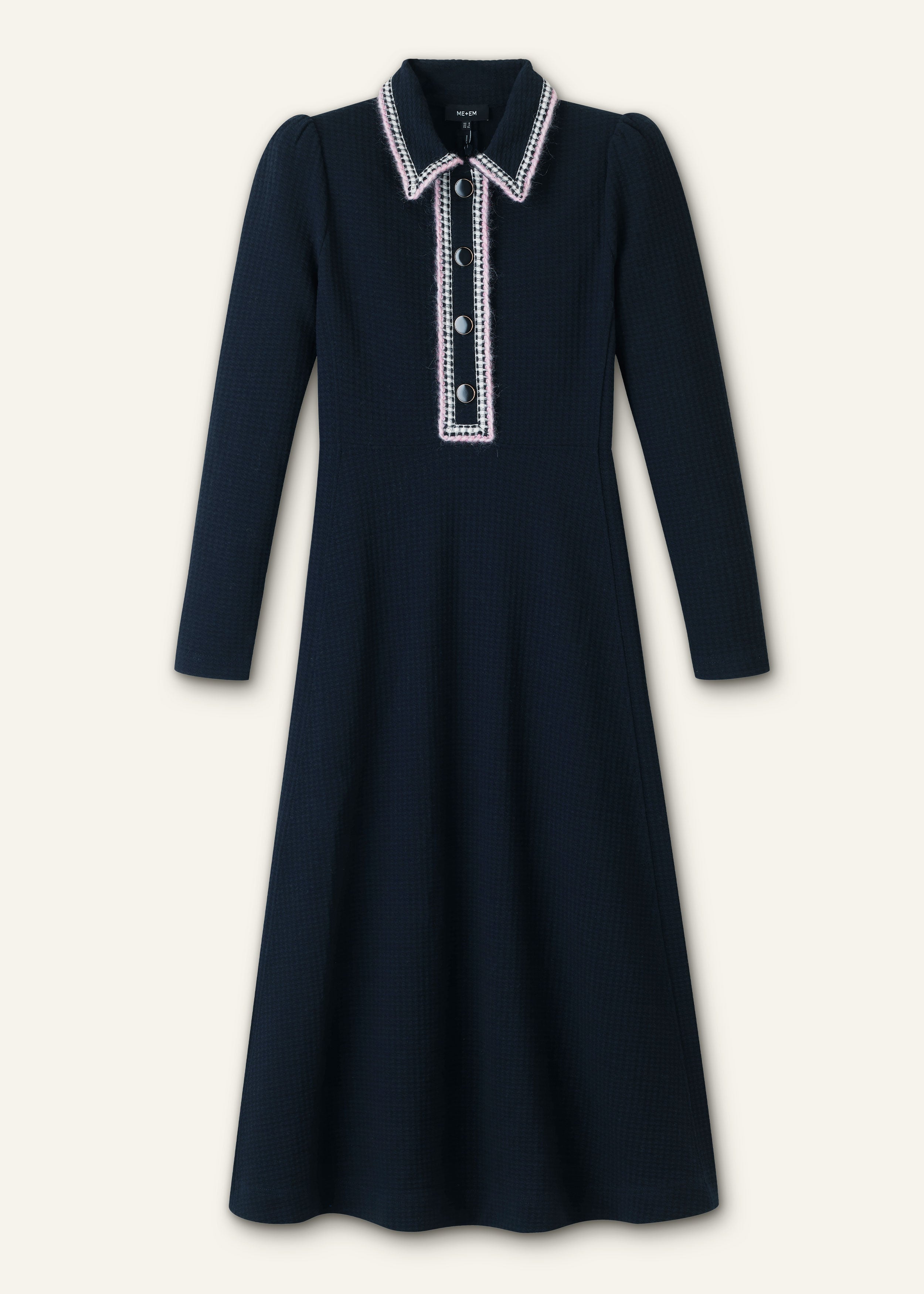 Women's Navy Crochet Trim Fit and Flare Midi Dress | ME+EM