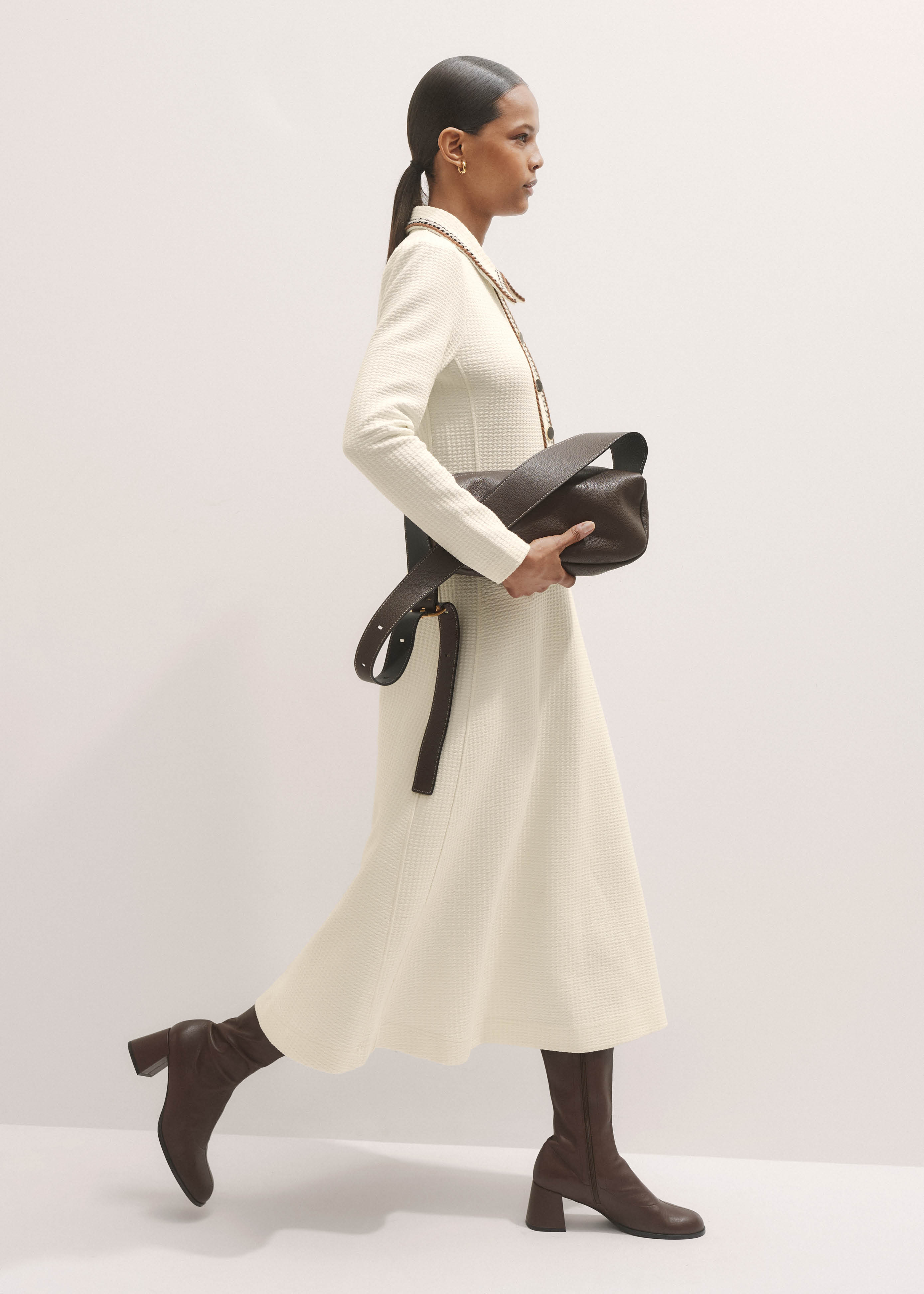 slim fit dress slacks Shona Joy - La Lune Flared Sleeve Side Split Midi Dress - Cream main image 1