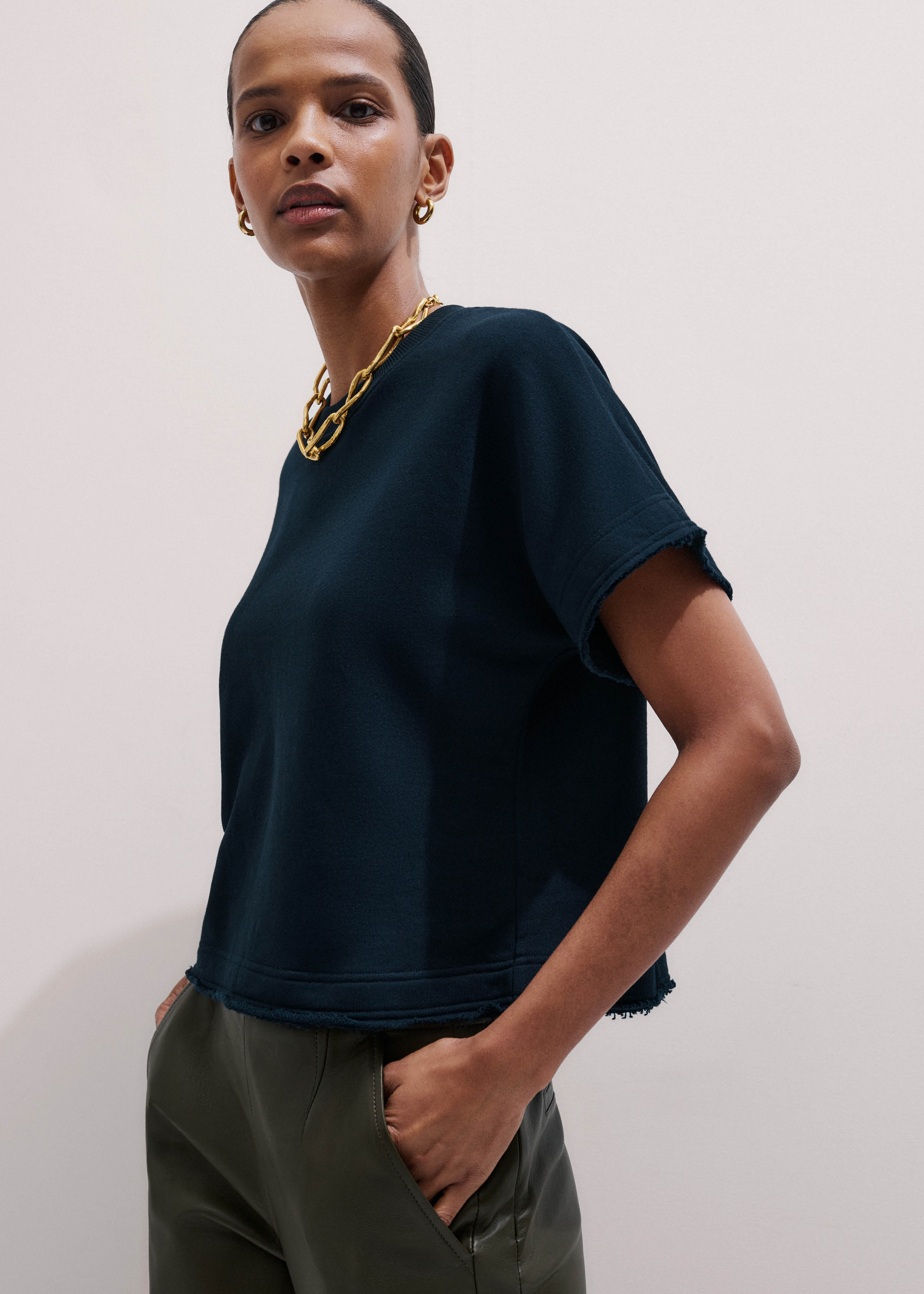 Women's Navy Relaxed Short Sleeve Sweatshirt | ME+EM