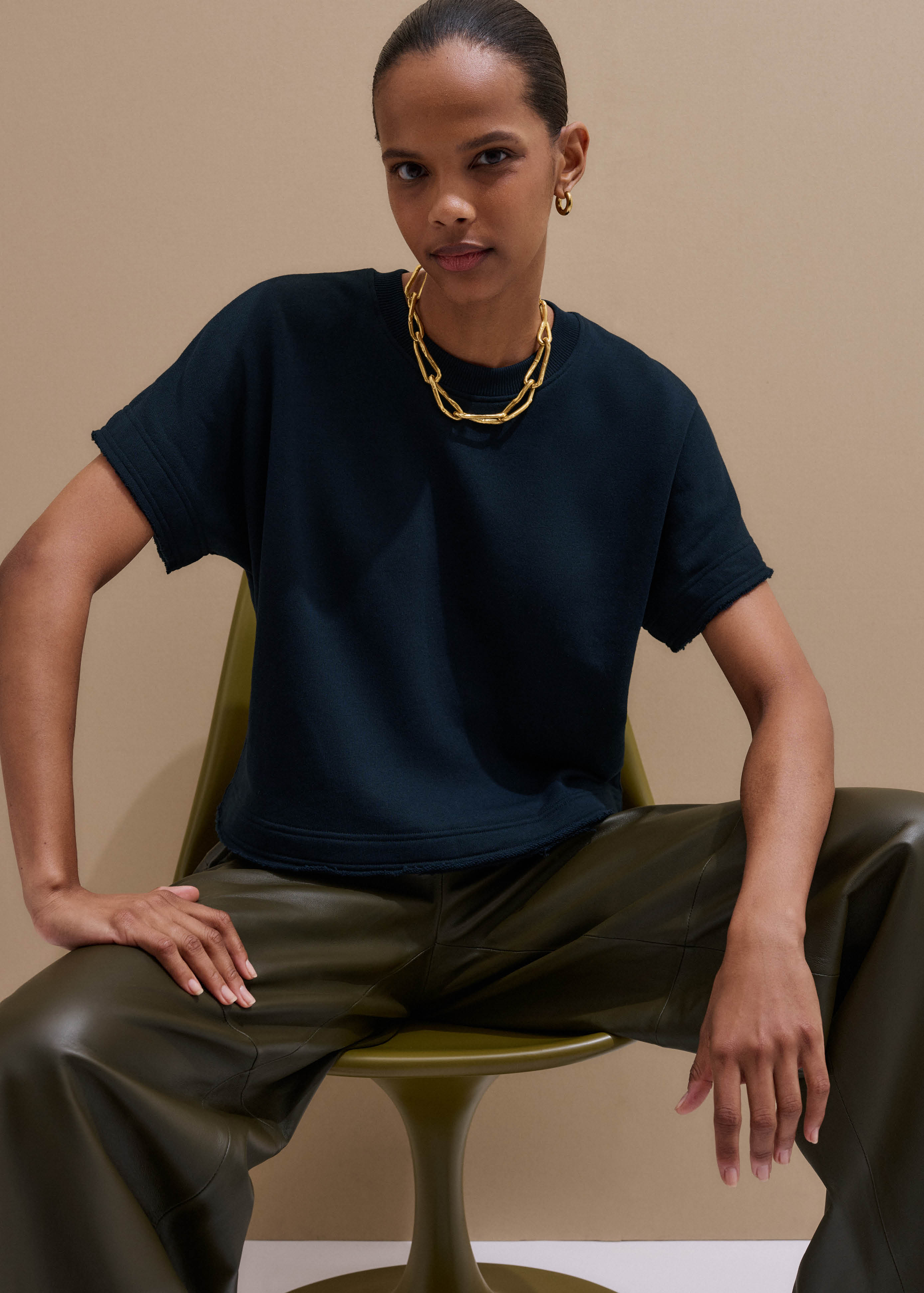 Women's Navy Relaxed Short Sleeve Sweatshirt | ME+EM