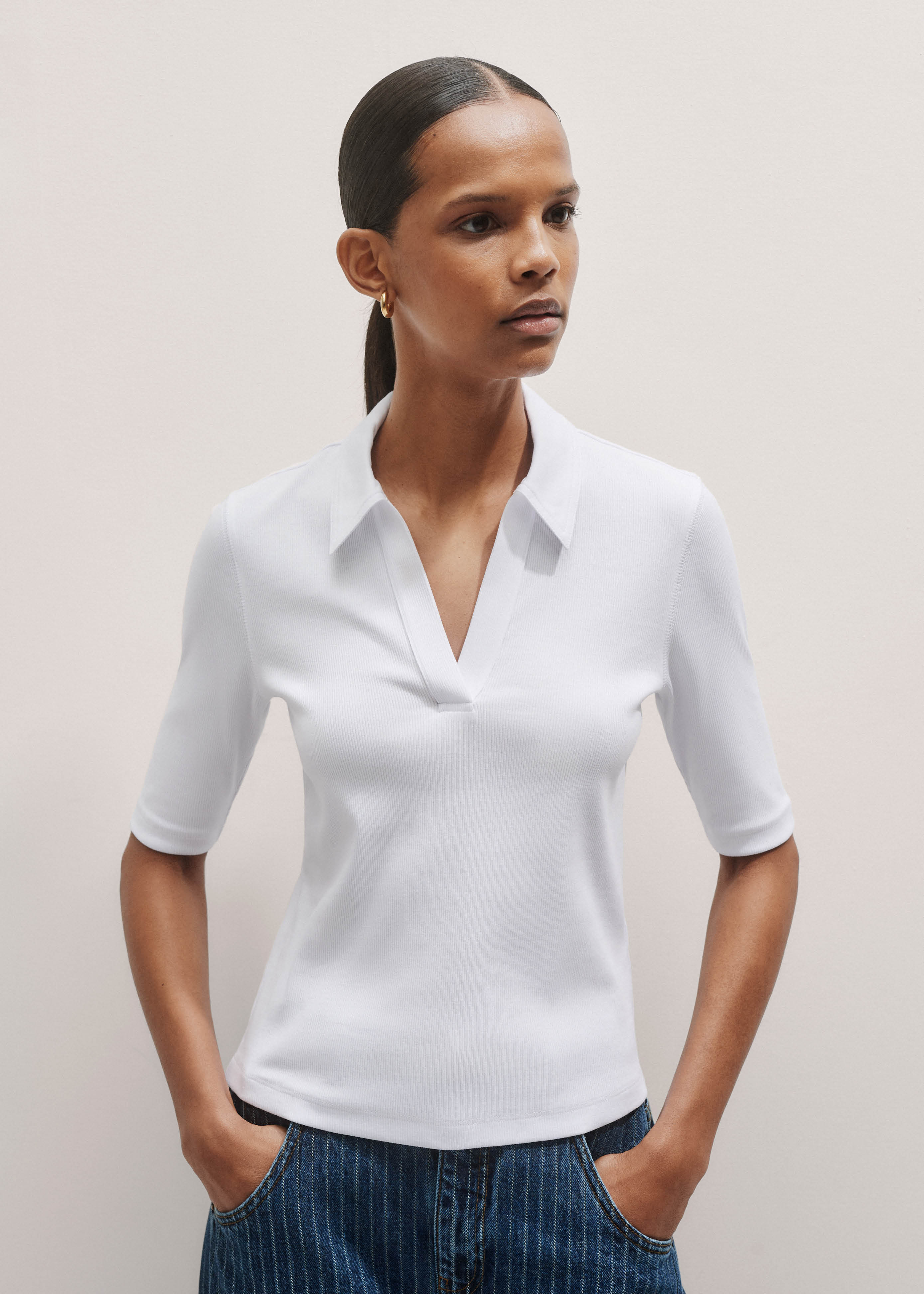 Women's White Ultimate Rib Polo Top | ME+EM