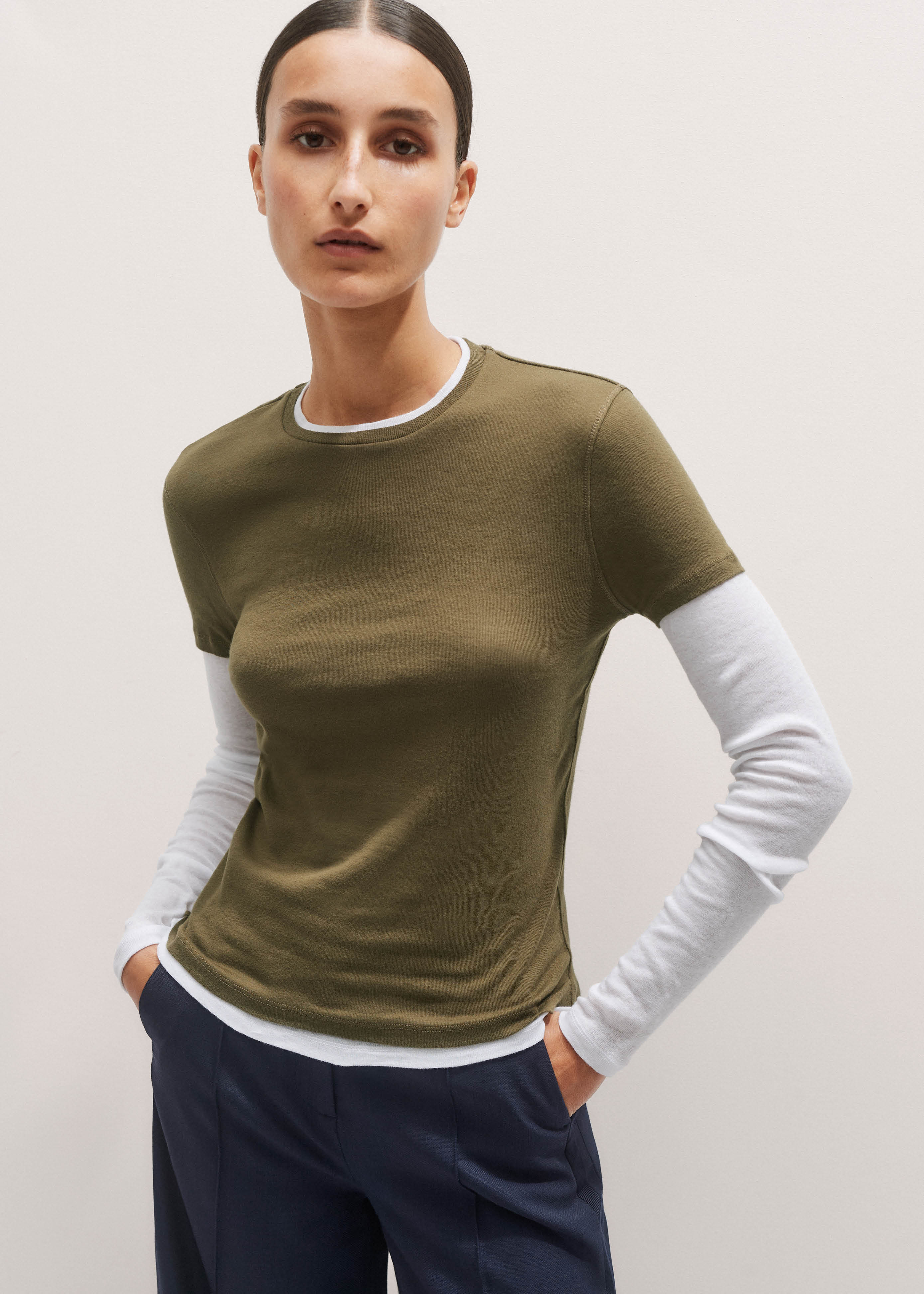Women's Gray Sheer Rib Double Layer Top | ME+EM