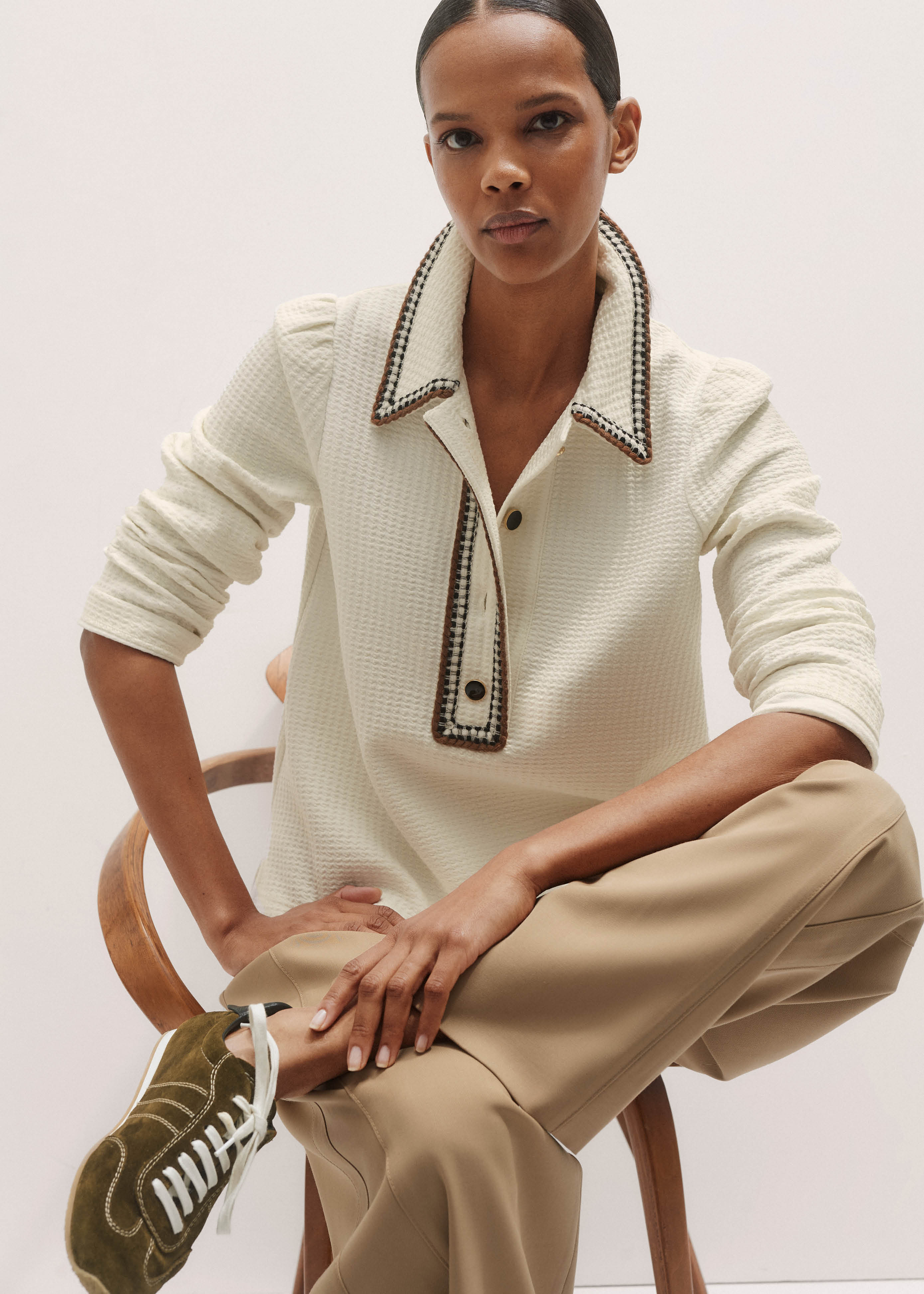 Women's Cream Crochet Trim Textured Swing Top | ME+EM