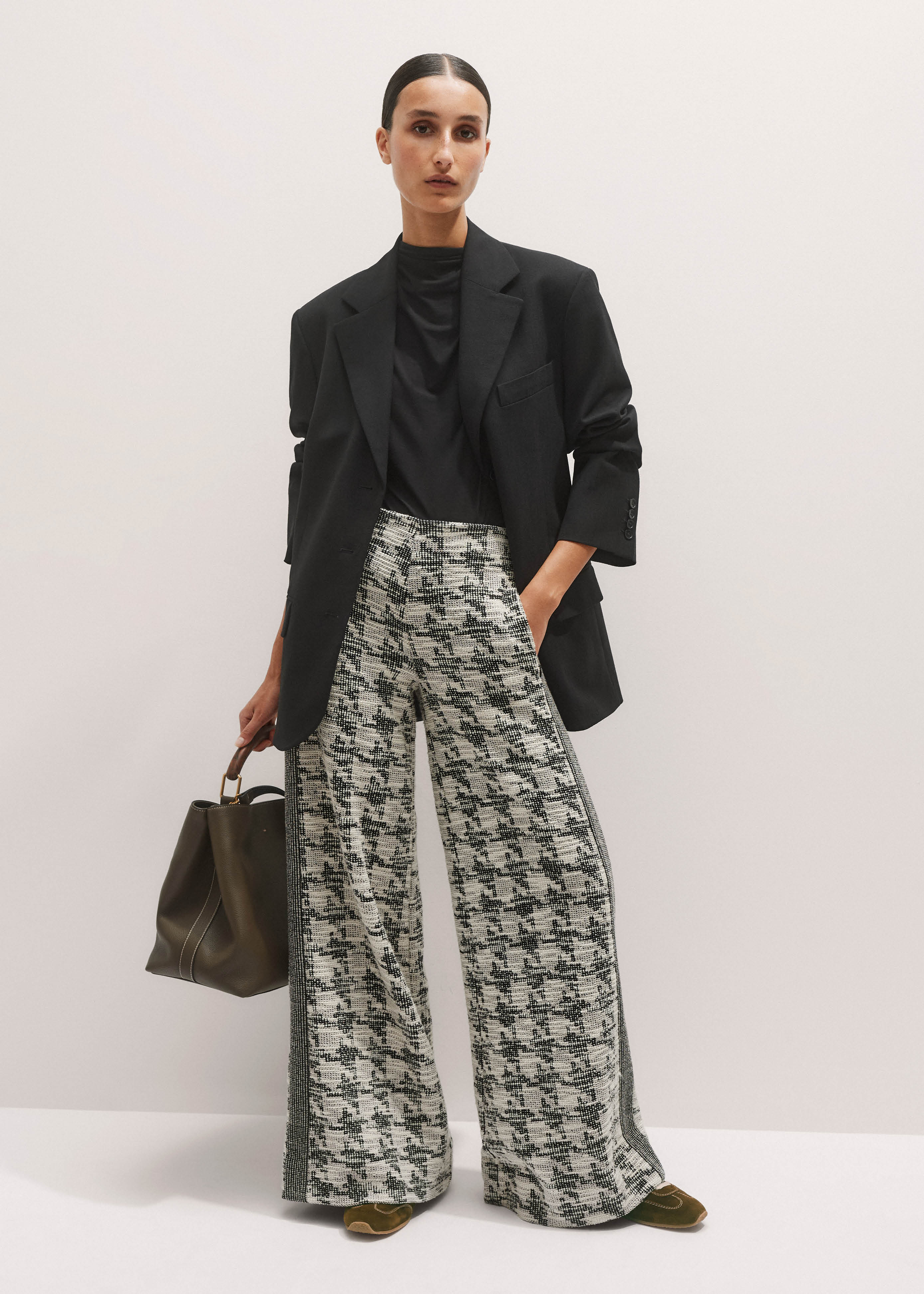 Women's Black Travel Tweed Wide-Leg Pant | ME+EM