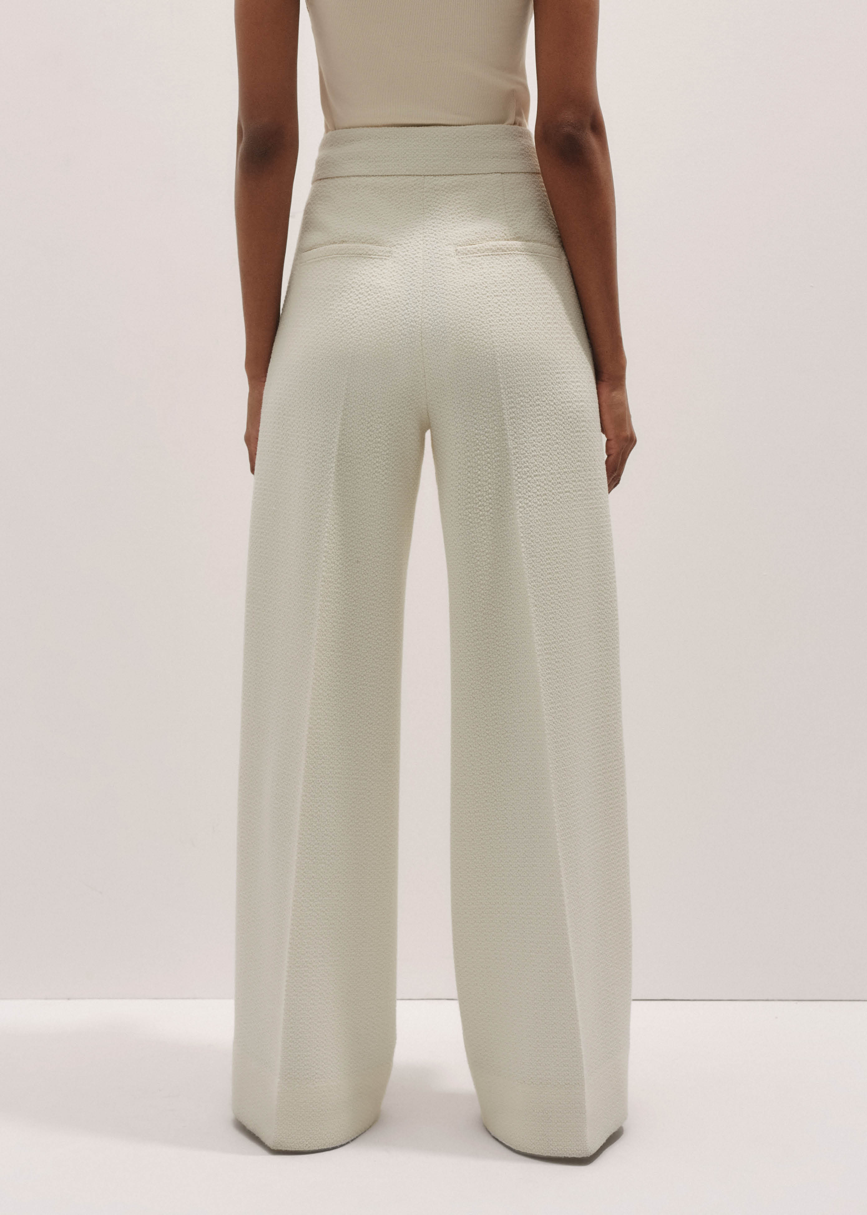Women's Ivory Textured High Waist Wide-Leg Pant | ME+EM