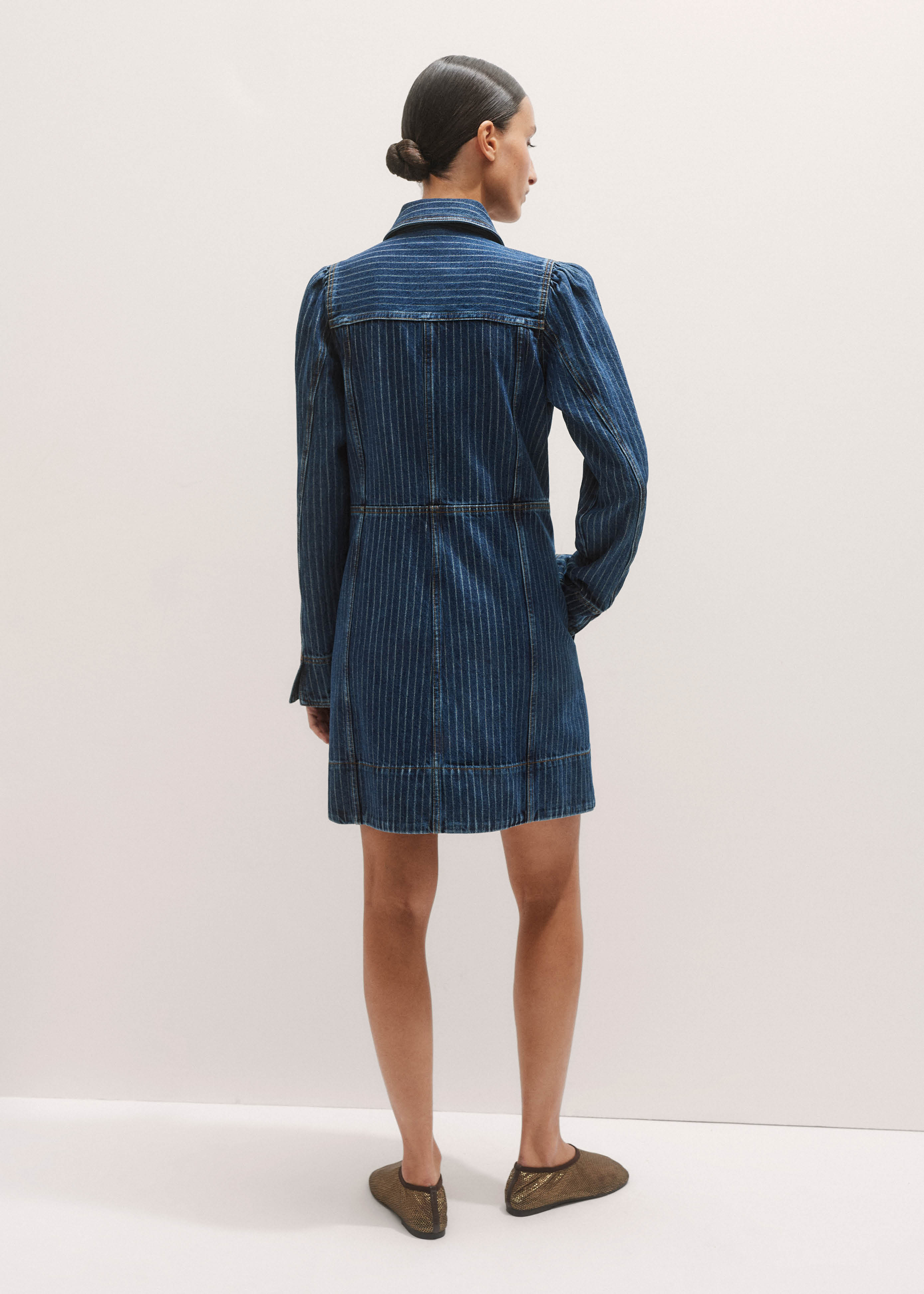 ME+EM Stripe Denim Mini Dress - Mid Blue Wash