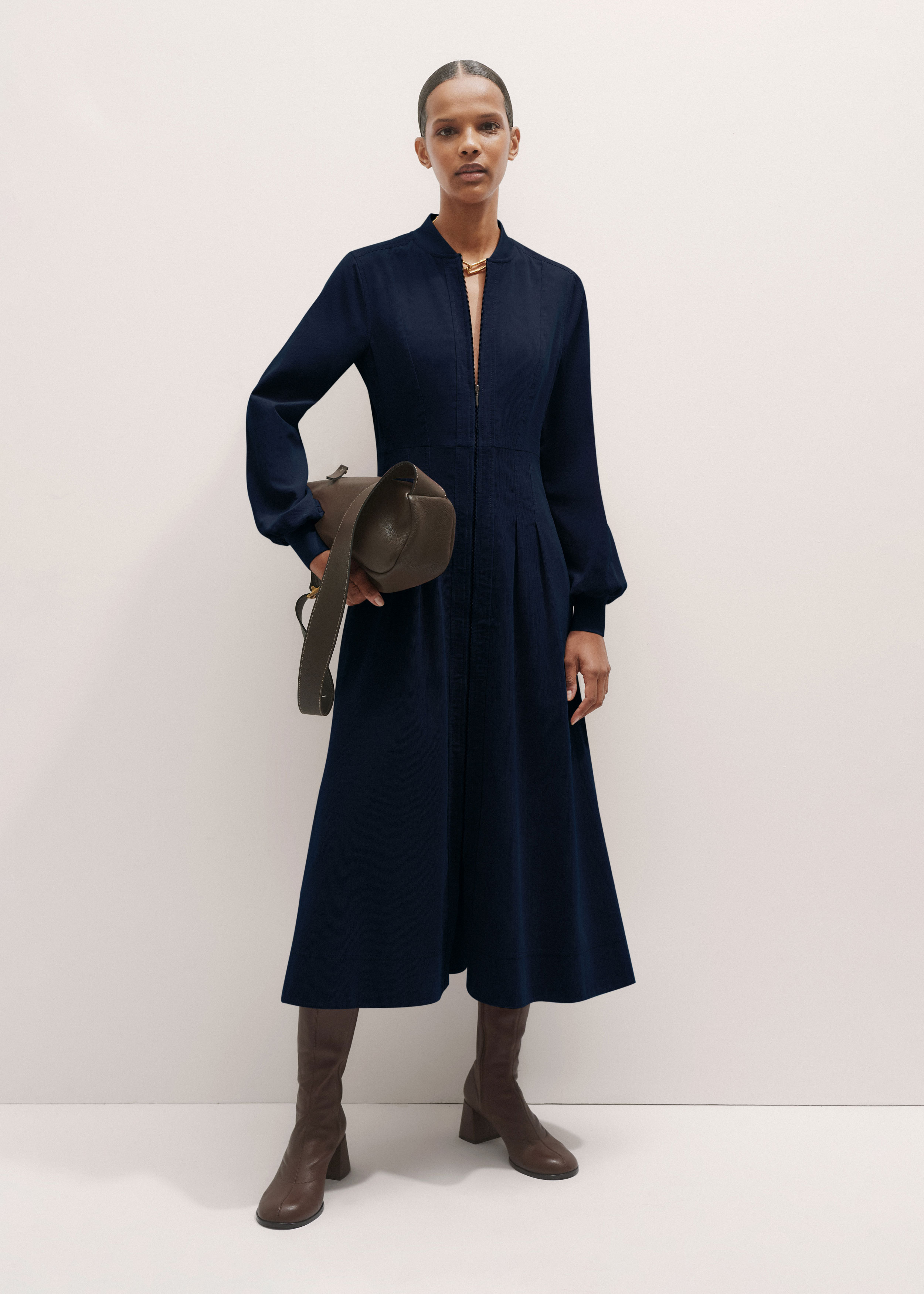 Women's Blue Panelled Fit + Flare Midi Dress | ME+EM