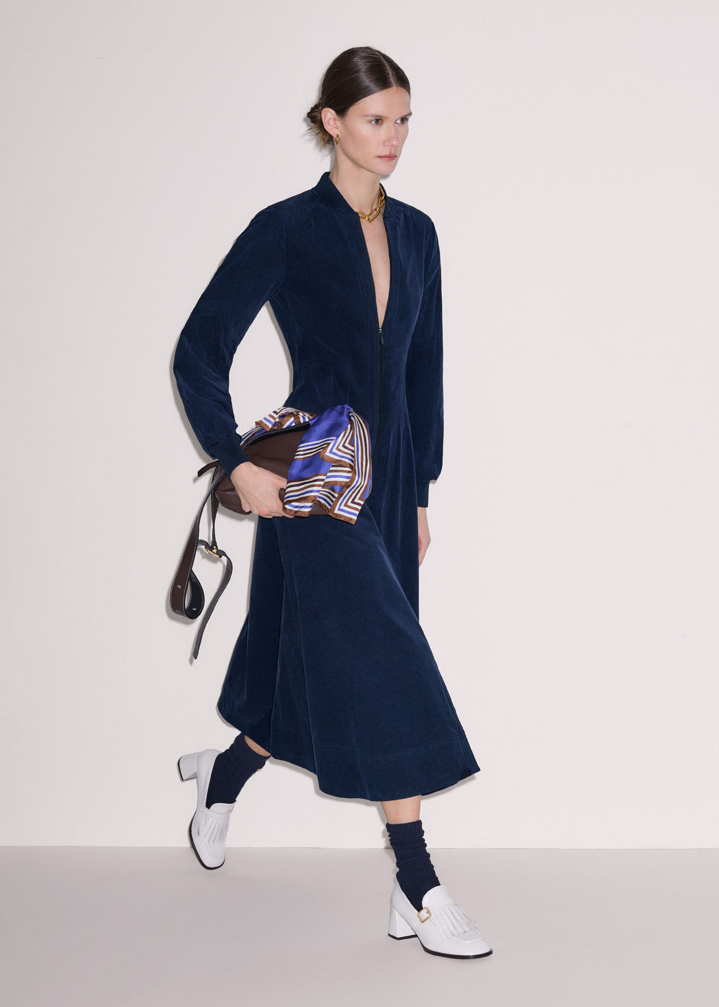 Women's Navy Cable Jacquard Half-Zip Midi Dress | ME+EM