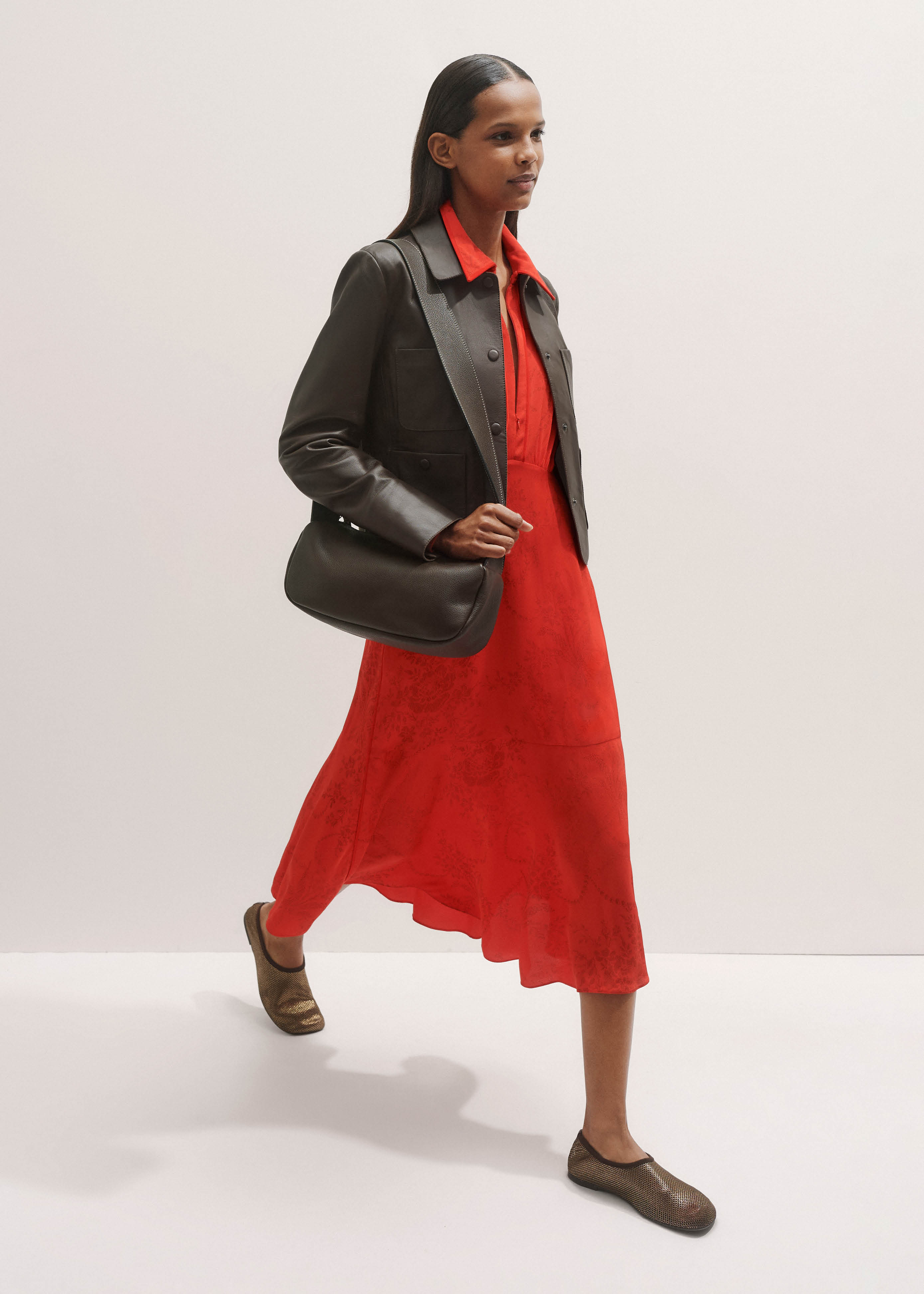 Women's Red Fluid Fit And Flare Midi Dress | ME+EM