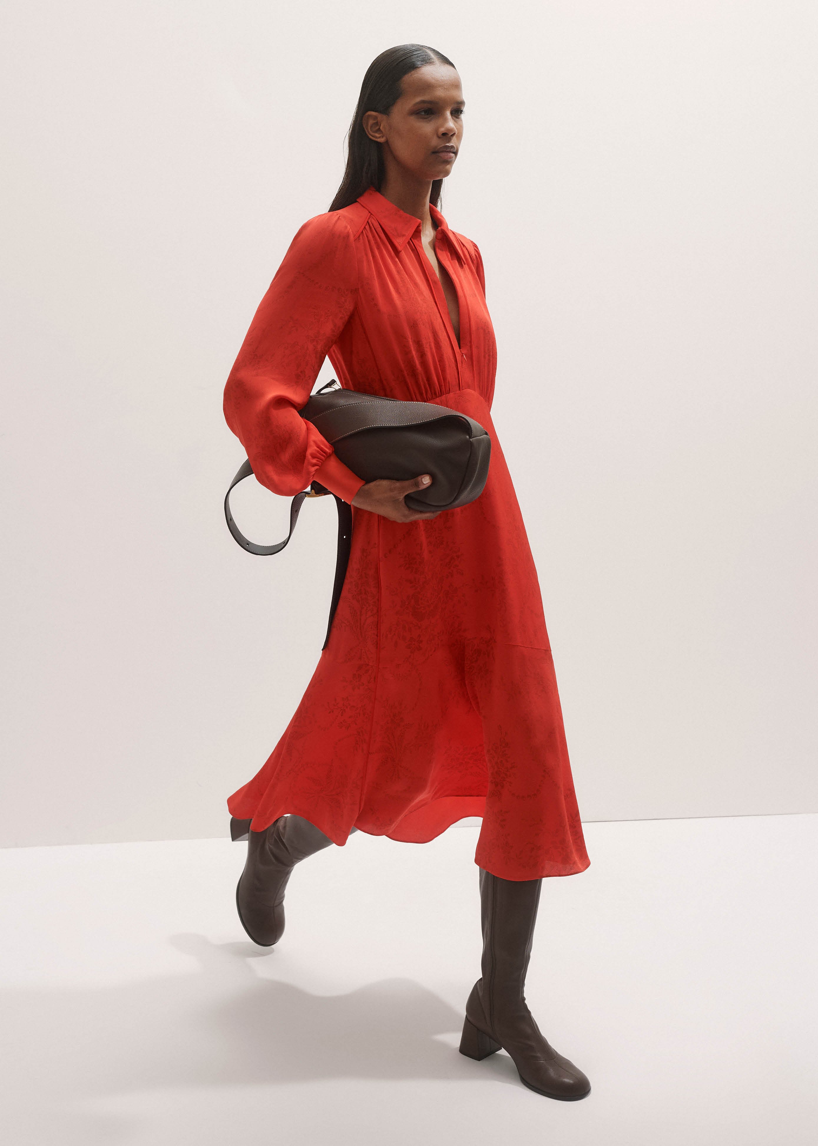 Women's Red Fluid Fit And Flare Midi Dress | ME+EM