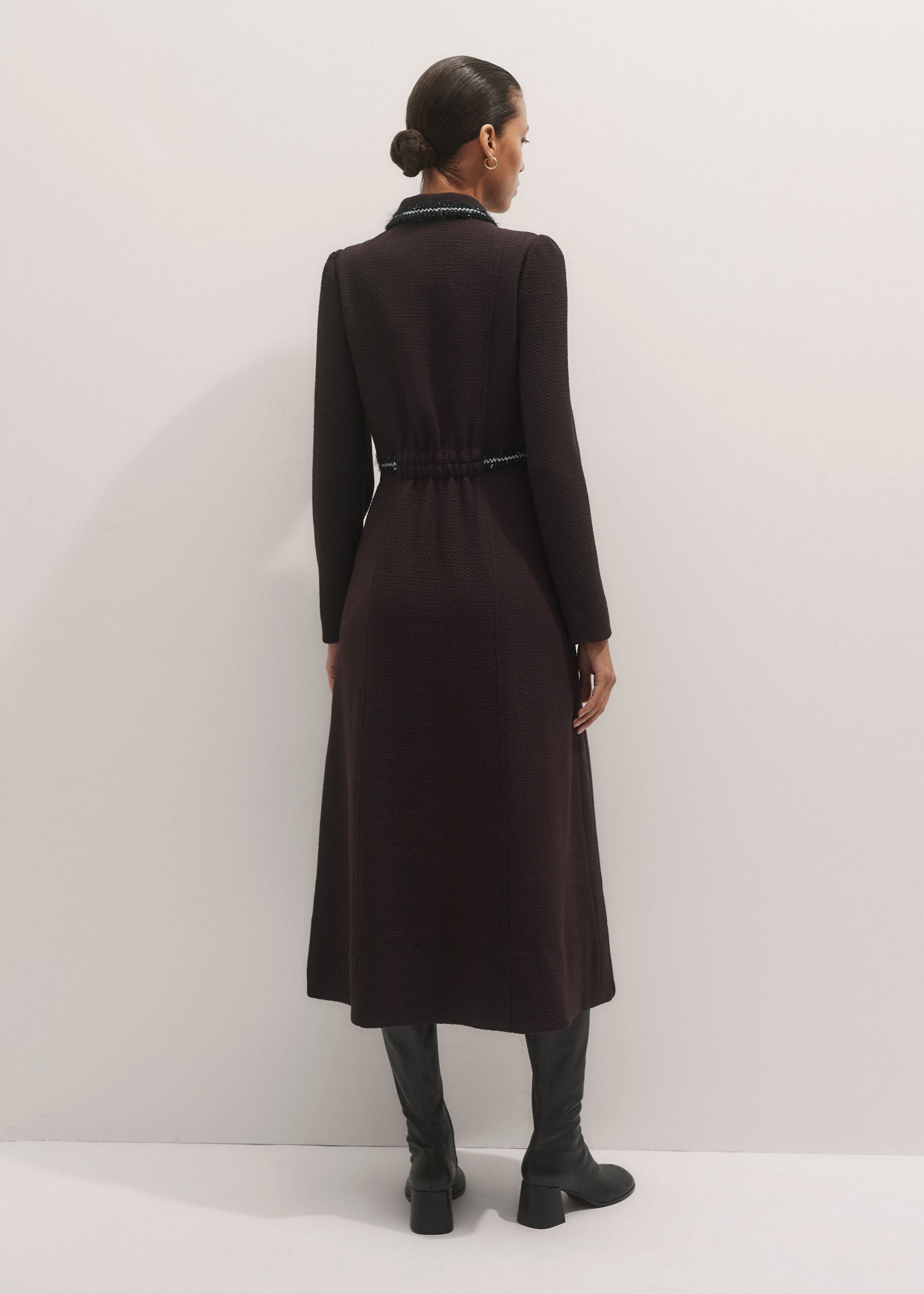 white and brown combination dress Side Knotted Shirt Dress Brown main image 0