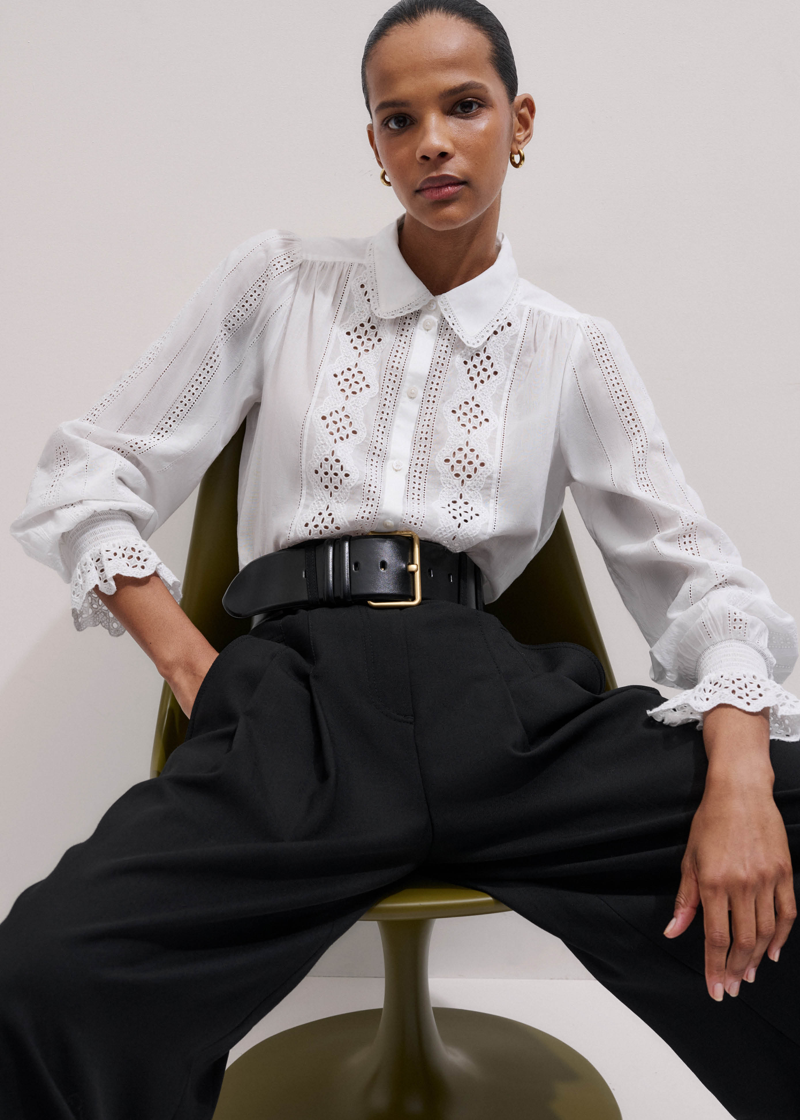 Women's Cream AM-PM Stripe Fluid Satin Shirt + Tie | ME+EM