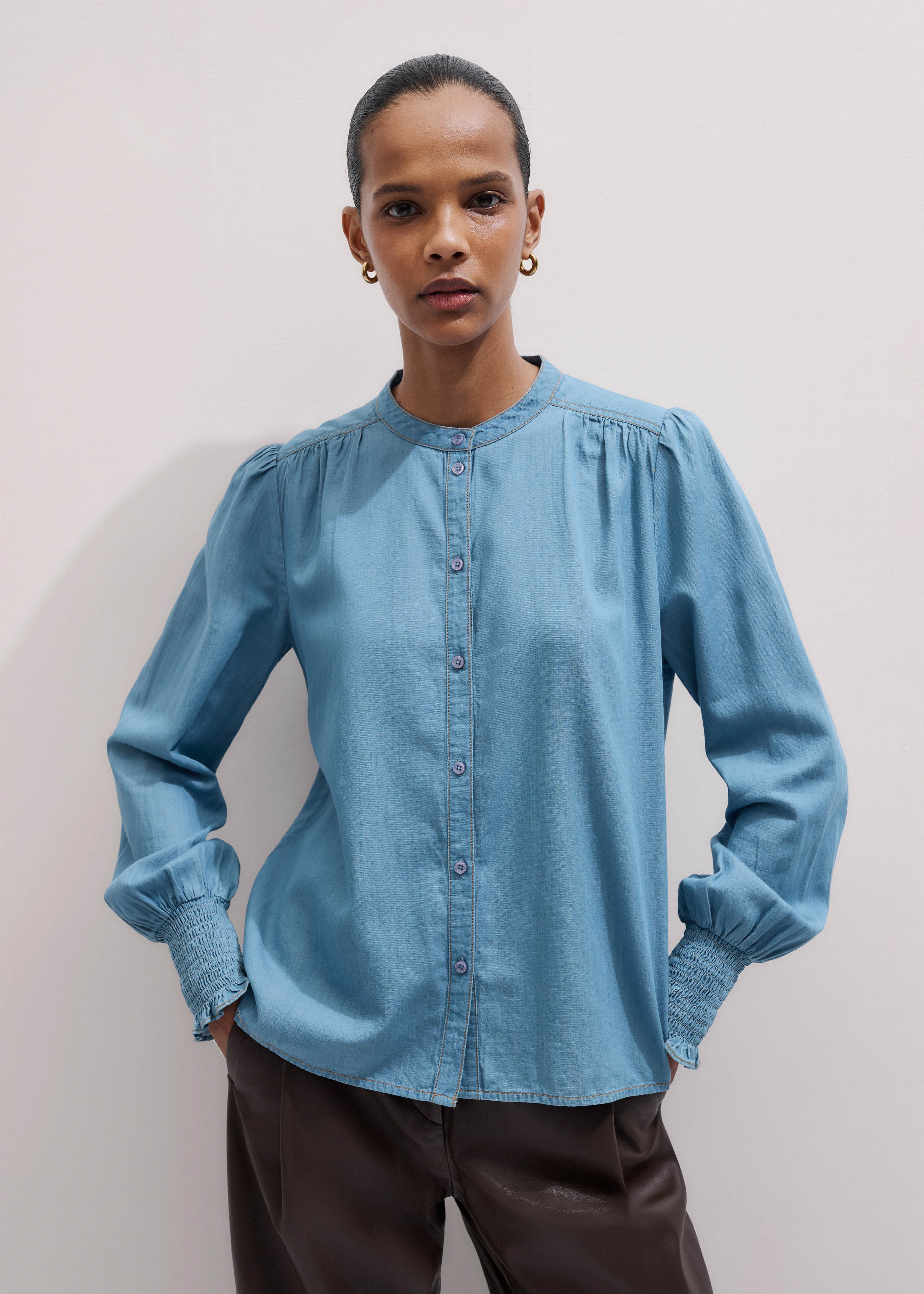 Women's Blue Chambray Pussybow Blouse + Tie | ME+EM