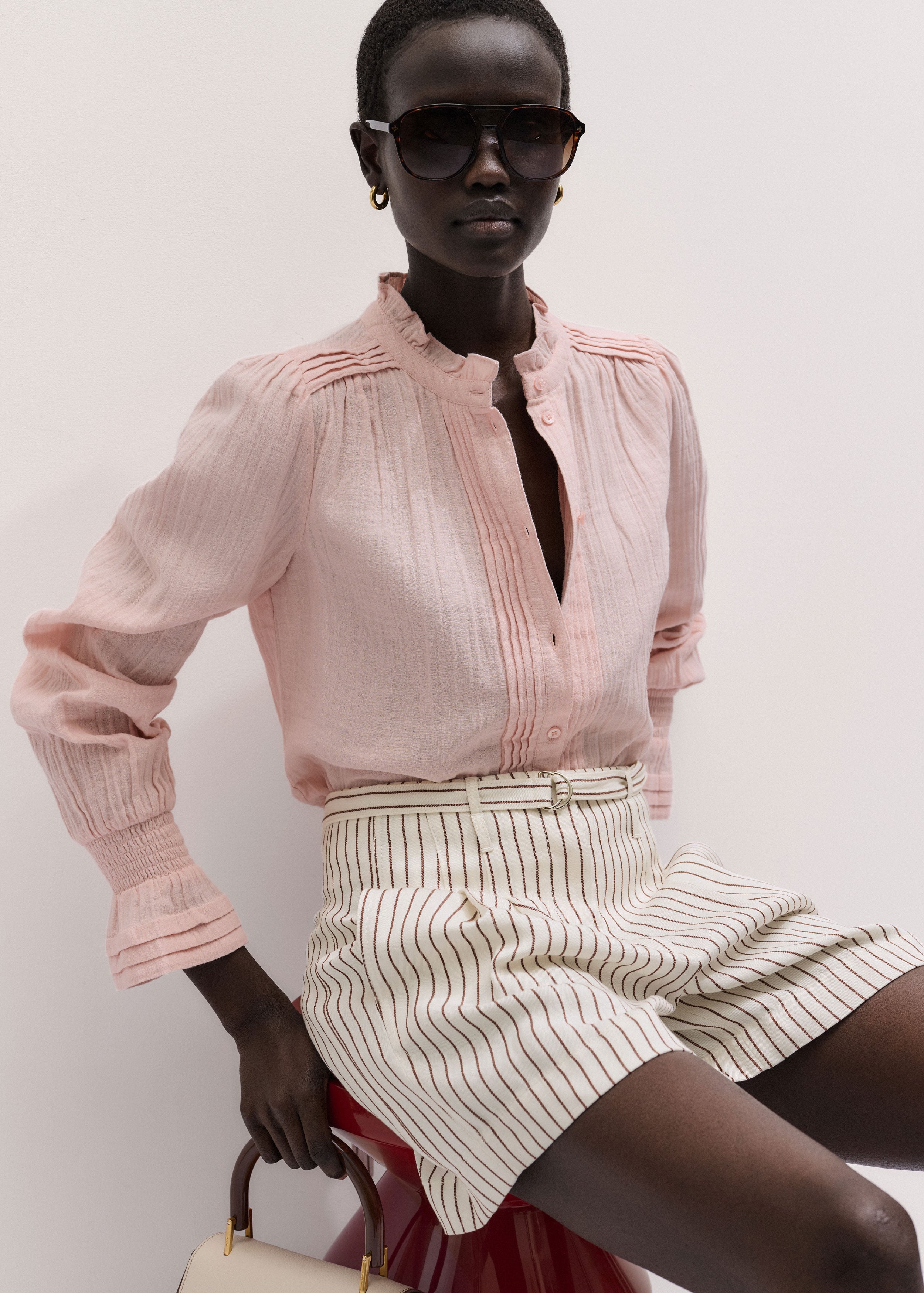 Women's White Cheesecloth Cap-Sleeve Blouse | ME+EM