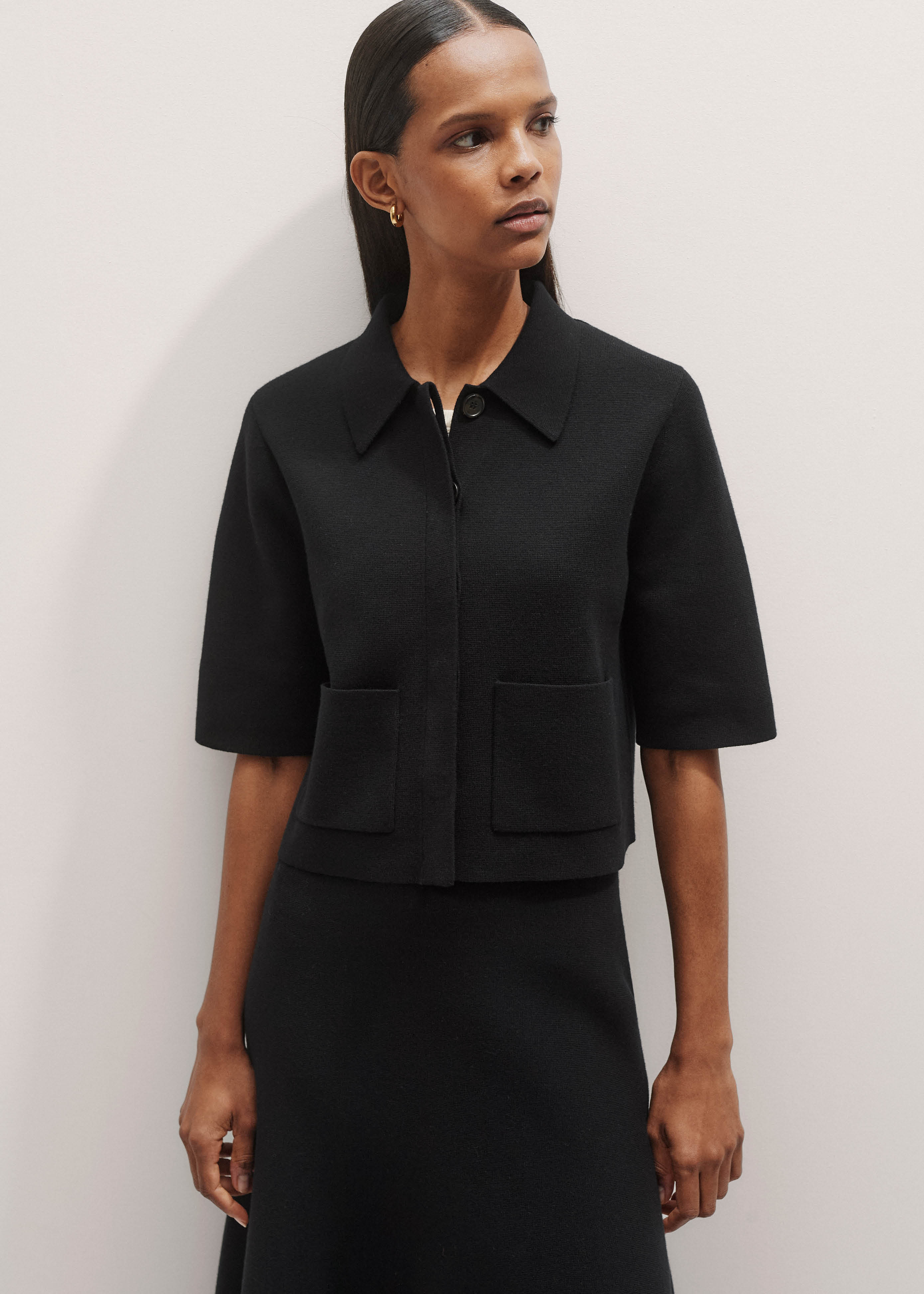 Women's Black Milano Knit Short Sleeve Jacket | ME+EM