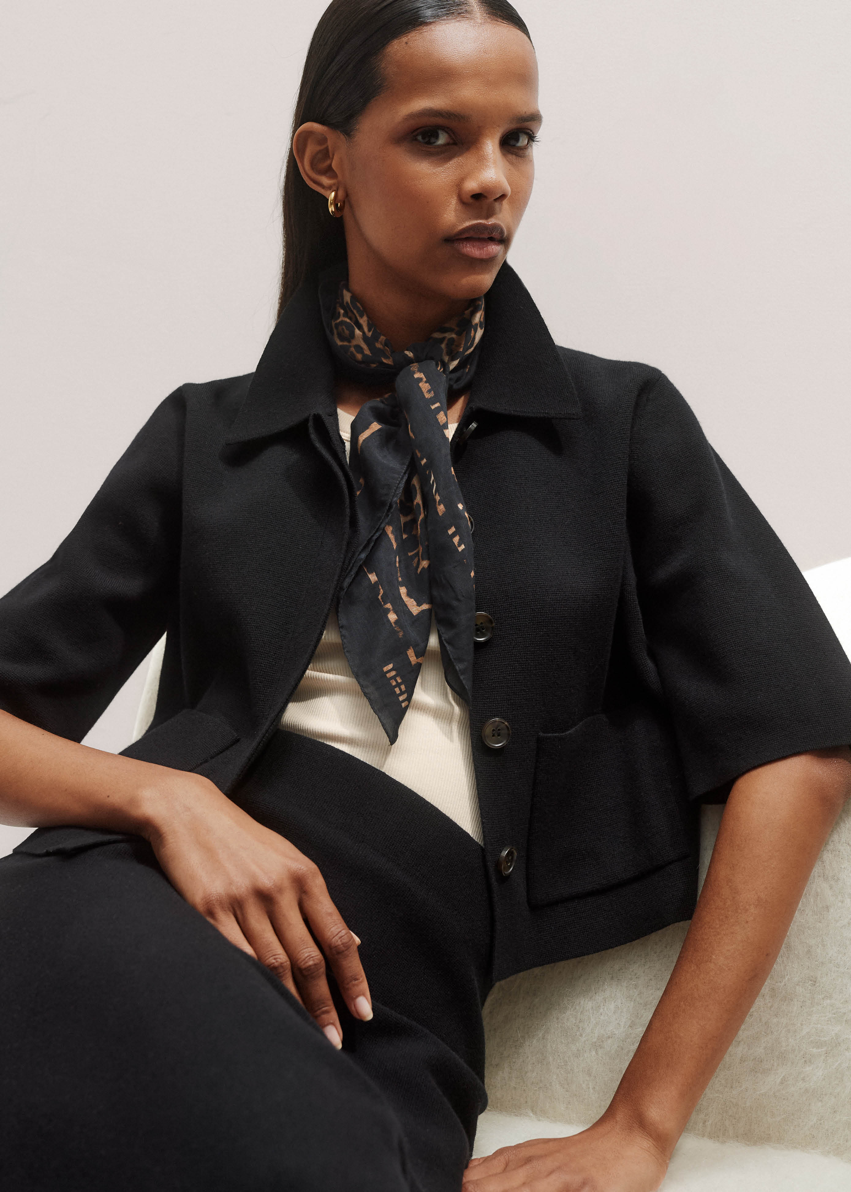 Women's Black Milano Knit Short Sleeve Jacket | ME+EM