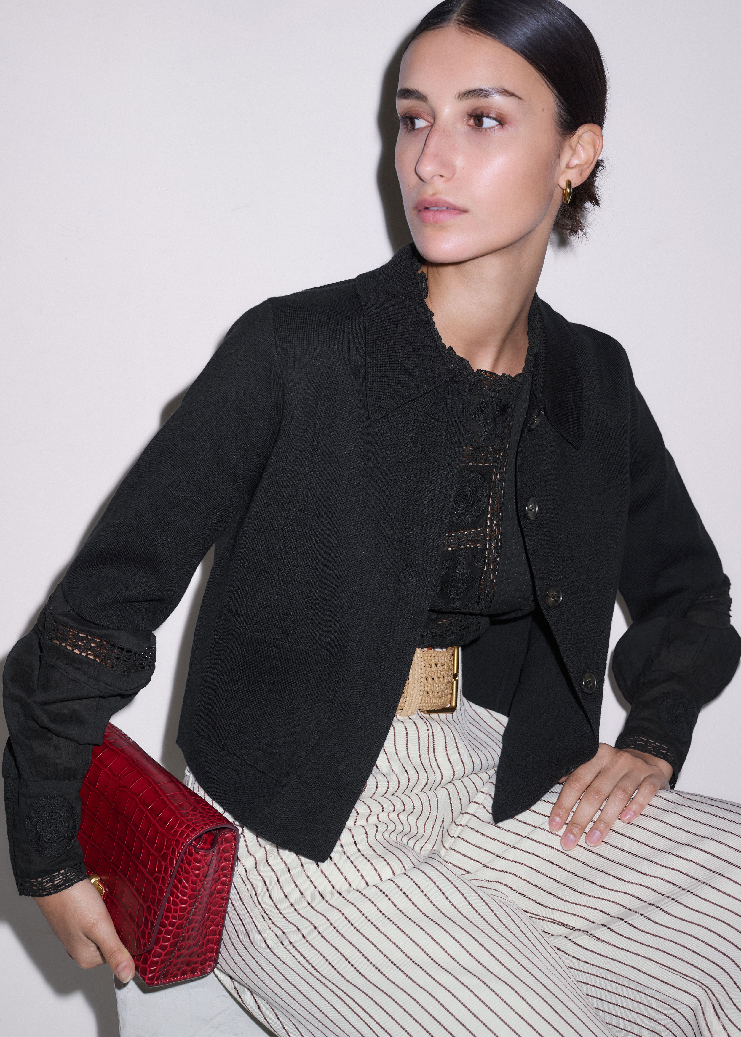 Women's Black Milano Knit Short Sleeve Jacket | ME+EM