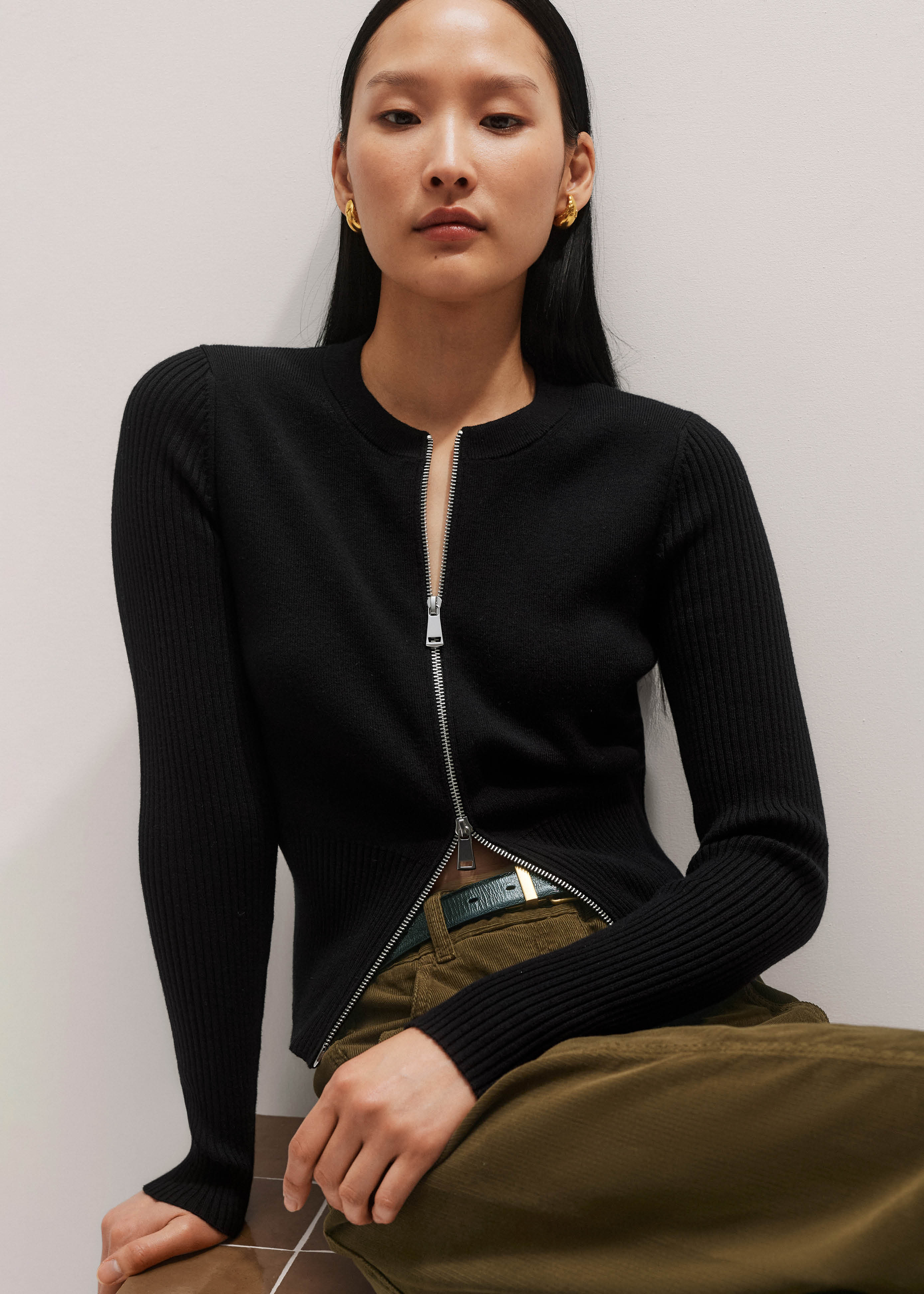 doublet ZIP UP YARN CARDIGAN ブラック Women's Black Milano Knit Two-Way Zip Cardigan | ME+EM