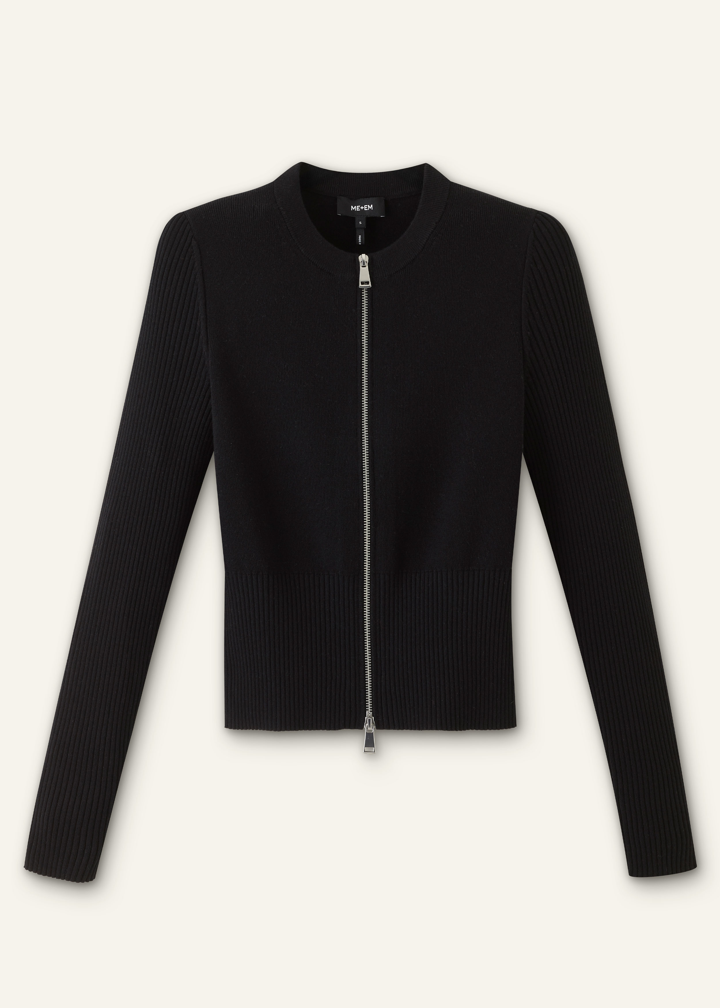 Women's Black Milano Knit Two-Way Zip Cardigan | ME+EM
