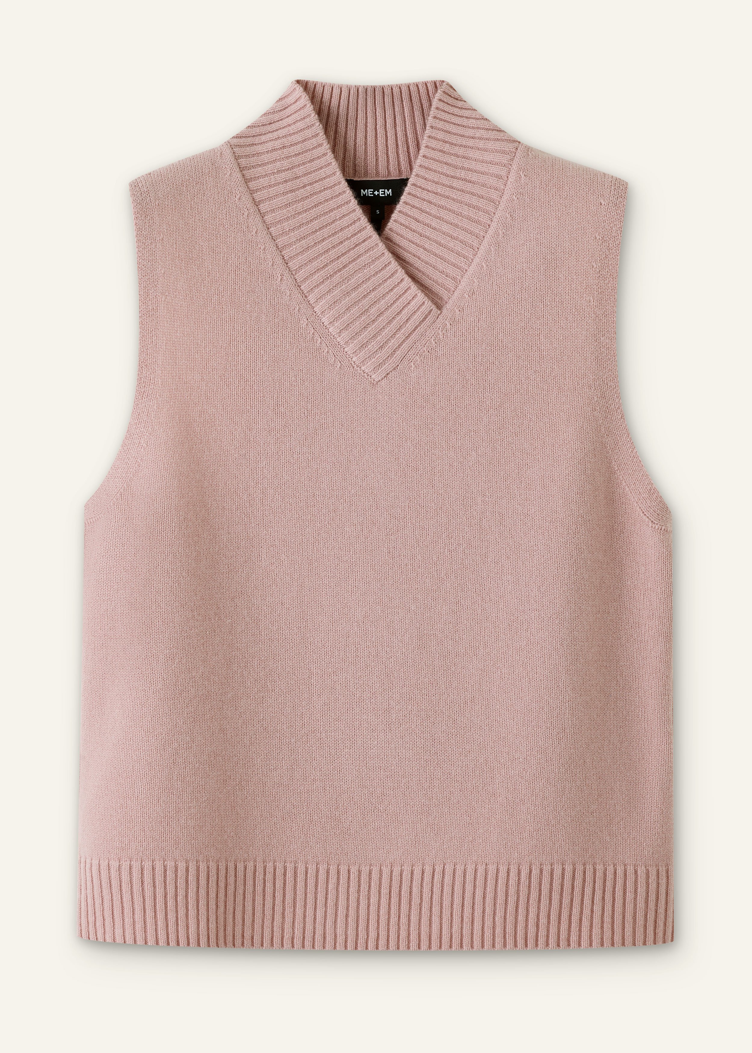 Women's Pink Merino Cashmere High V-Neck Knit Vest | ME+EM