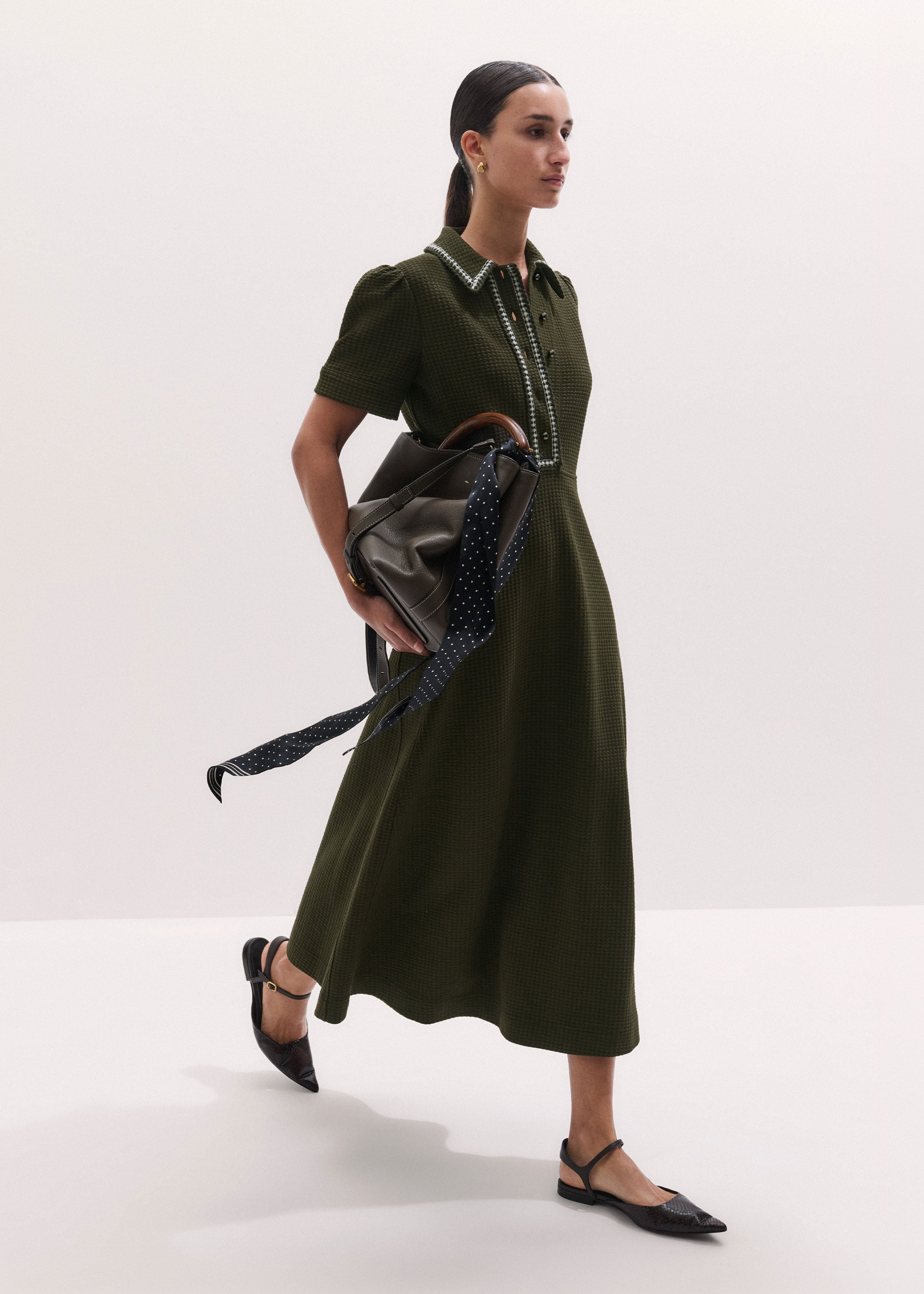 Women's Olive Green Leather Soft Constructed Day Bag | ME+EM