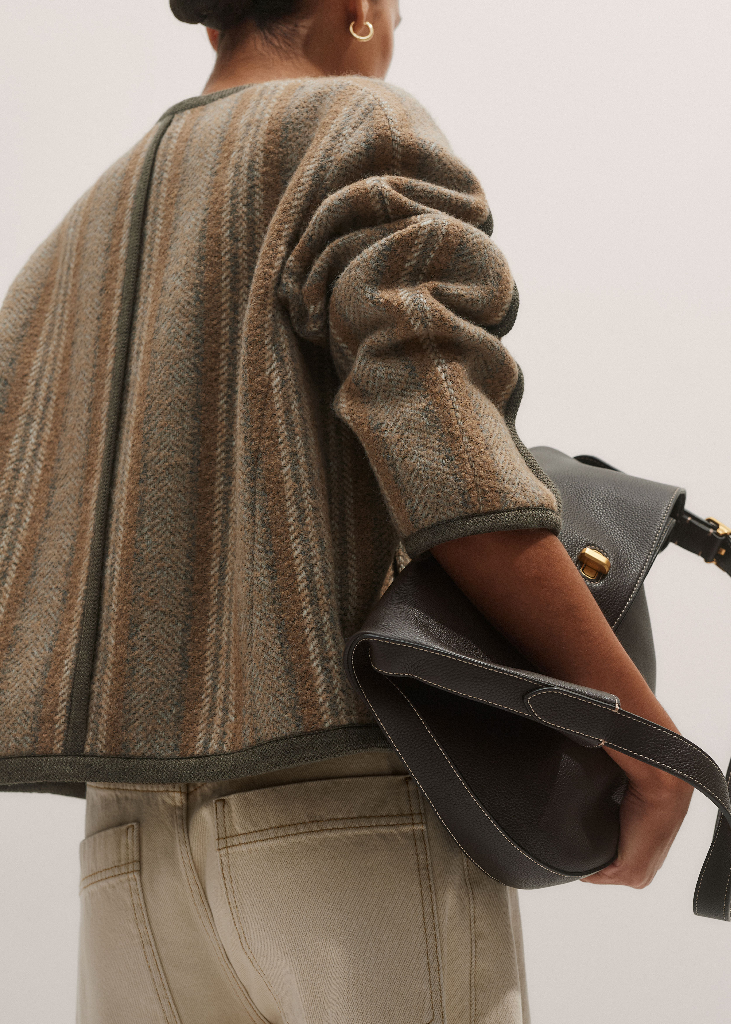 Women's Brown Soft Shoulder Short Cocoon Coat | ME+EM