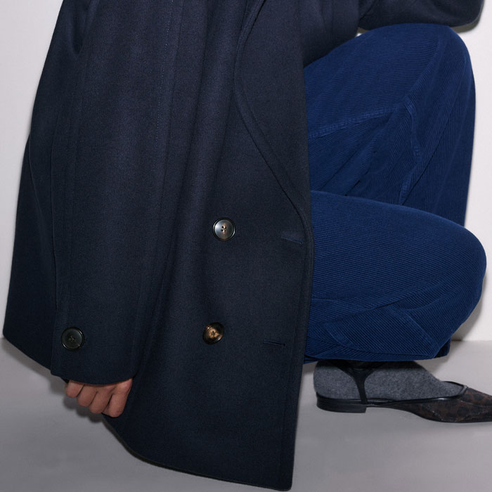 Women's Navy Soft Shoulder Military Coat | ME+EM