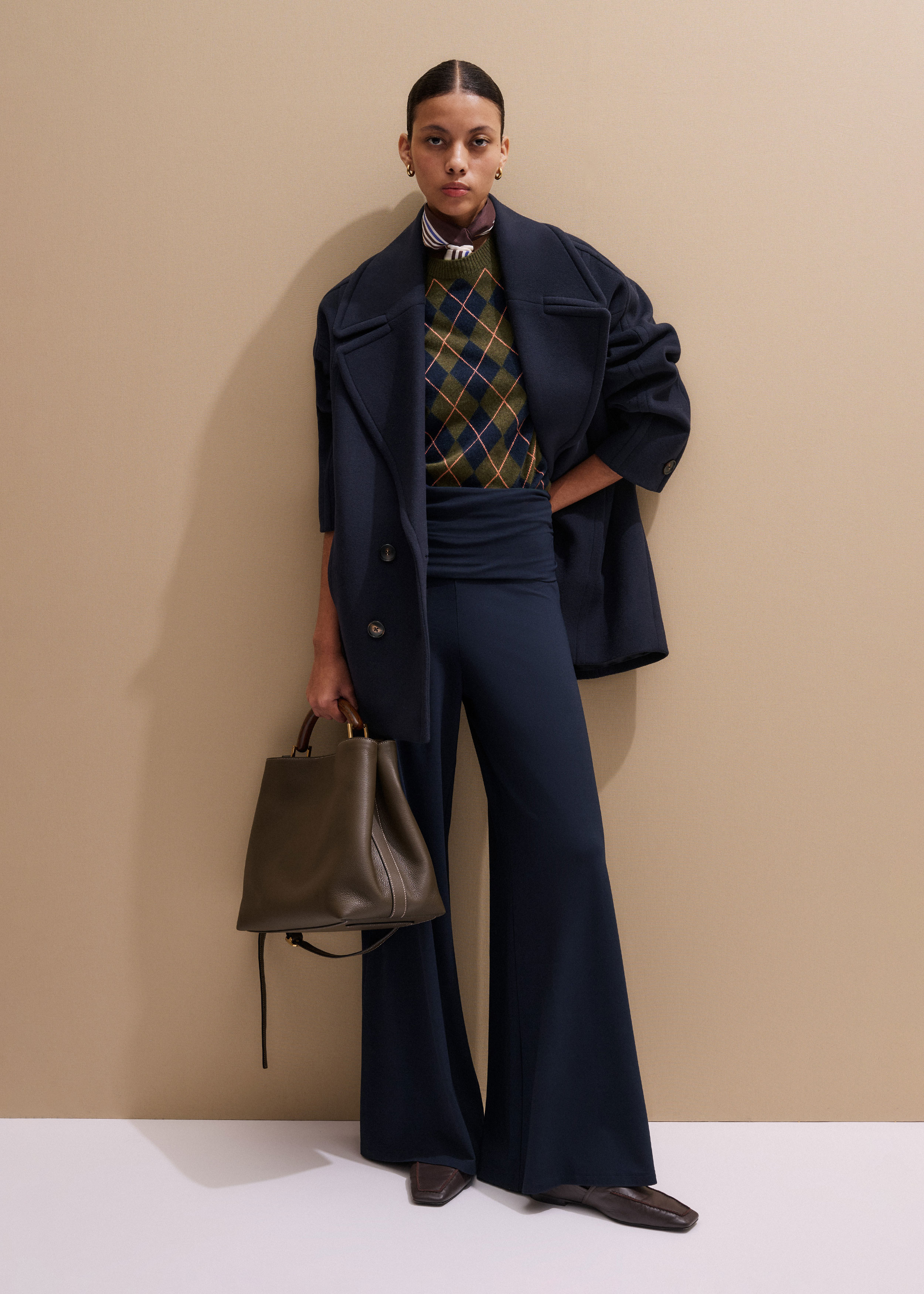 Women's Navy Soft Shoulder Military Coat | ME+EM