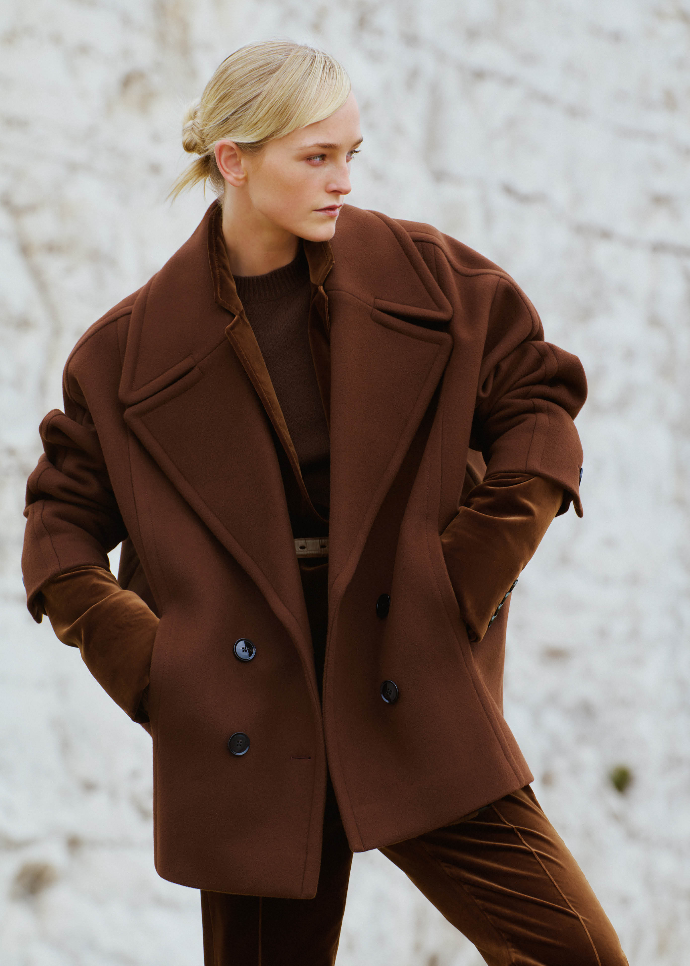 Women's Brown Soft Shoulder Military Coat ME+EM