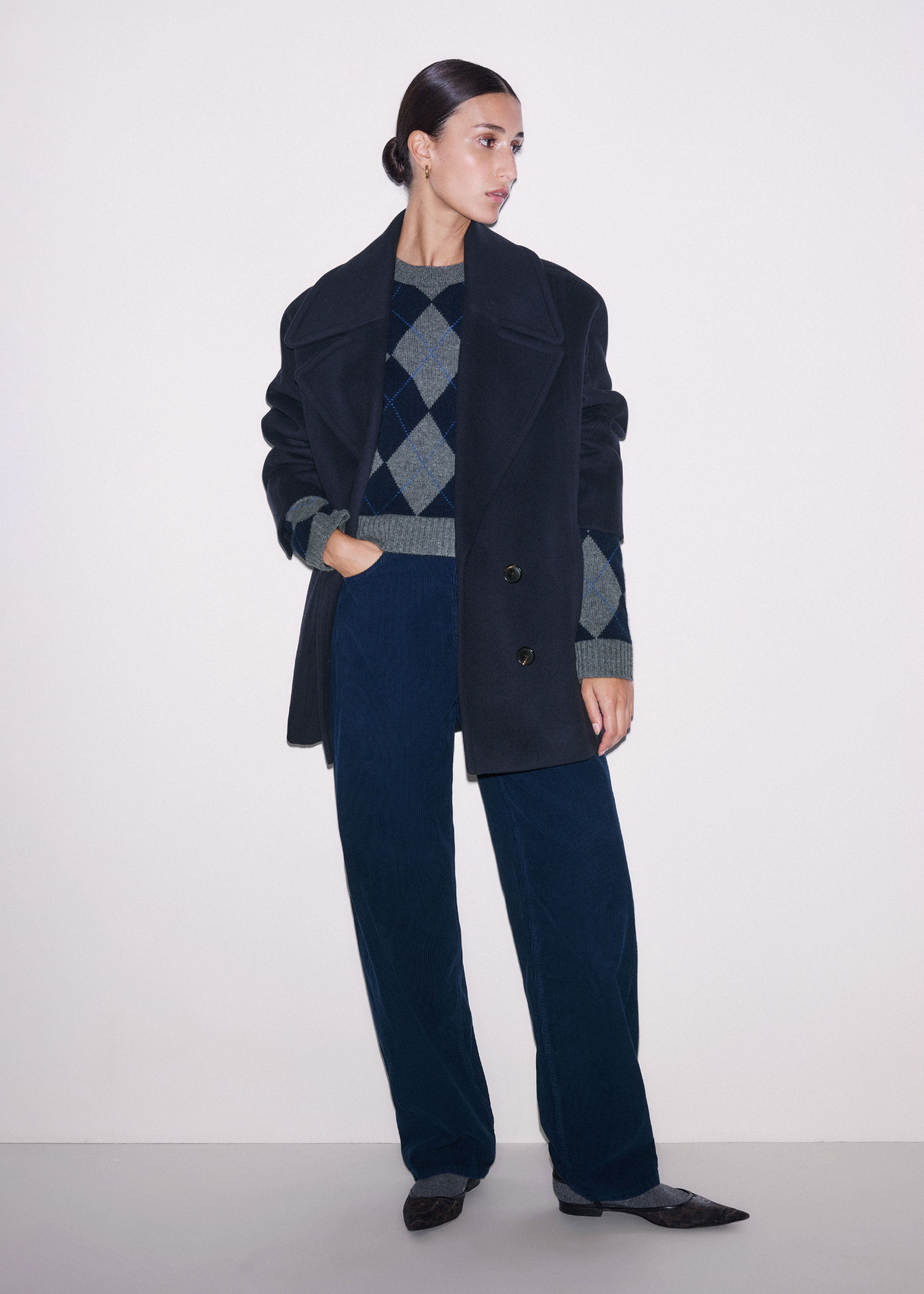 Women's Navy Soft Shoulder Military Coat | ME+EM