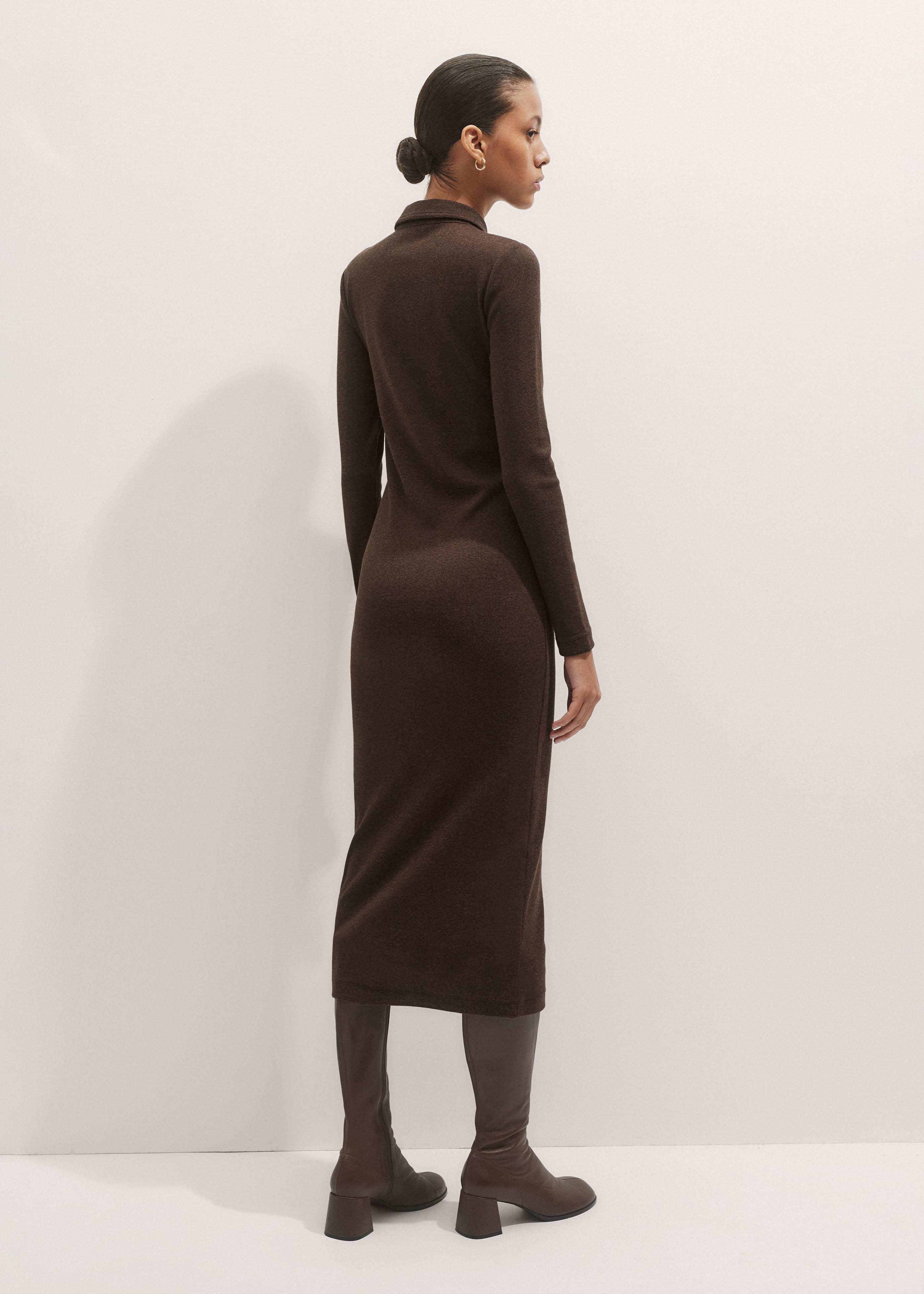 Women's Brown Rib Midi Shirt Dress | ME+EM Women's Brown Rib Midi Shirt Dress | ME+EM