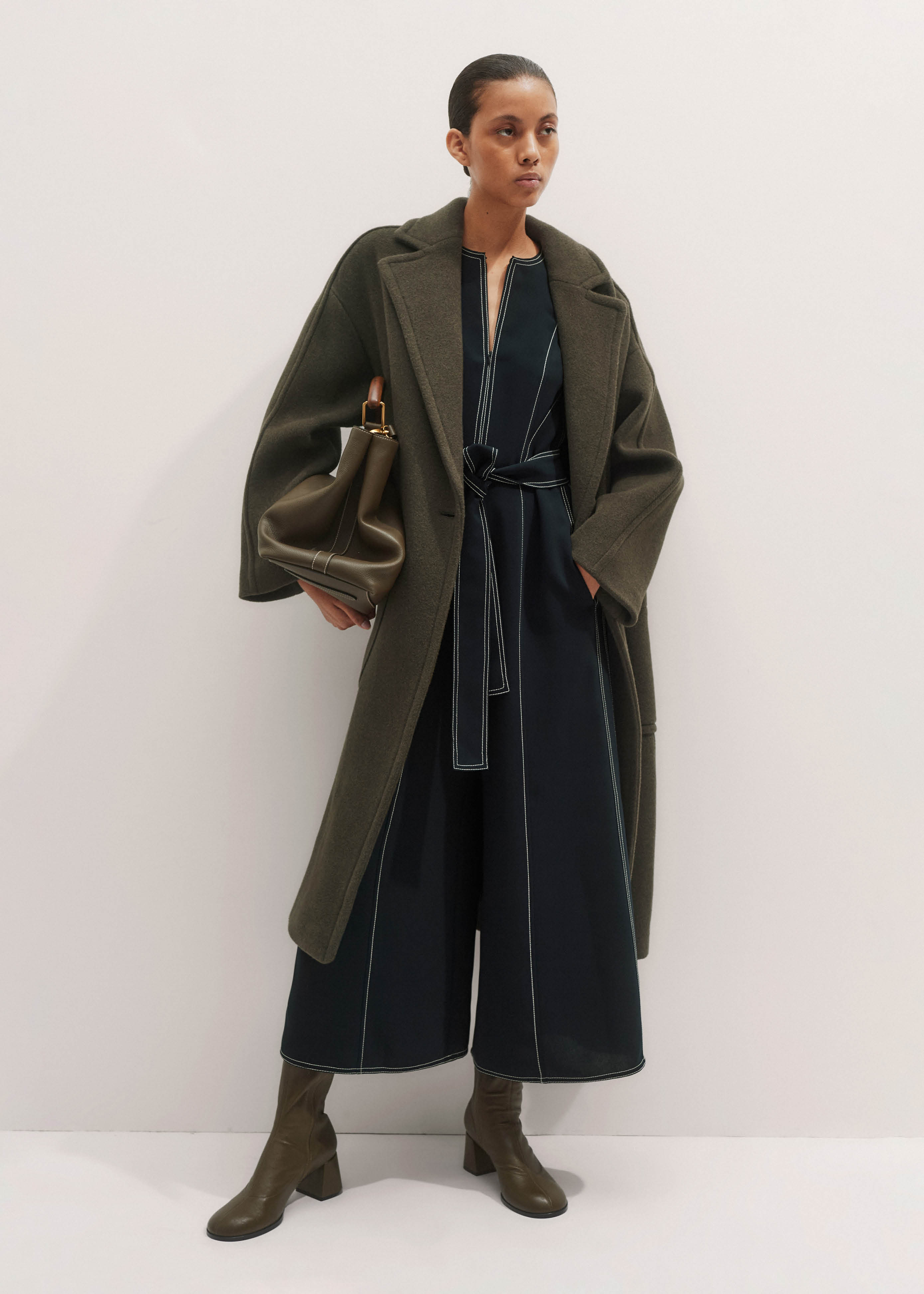 エムミーエメ 2way check slit combinaison Women's Navy Contrast Stitch Jumpsuit + Belt | ME+EM
