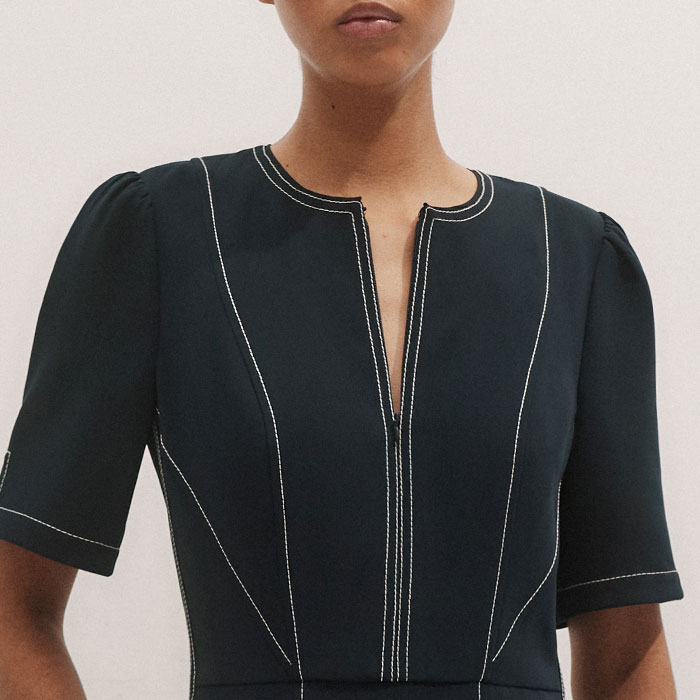 Women's Navy Contrast Stitch Jumpsuit + Belt | ME+EM
