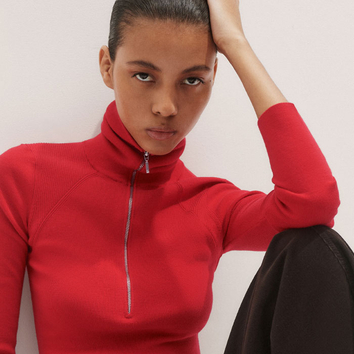 Women's Red Half Zip Sweater | ME+EM