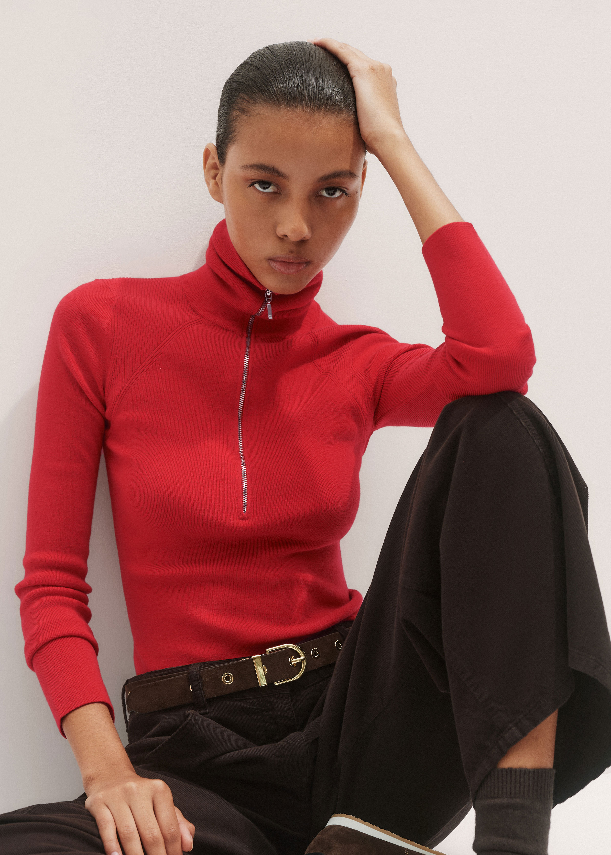 Women's Red Half Zip Sweater | ME+EM