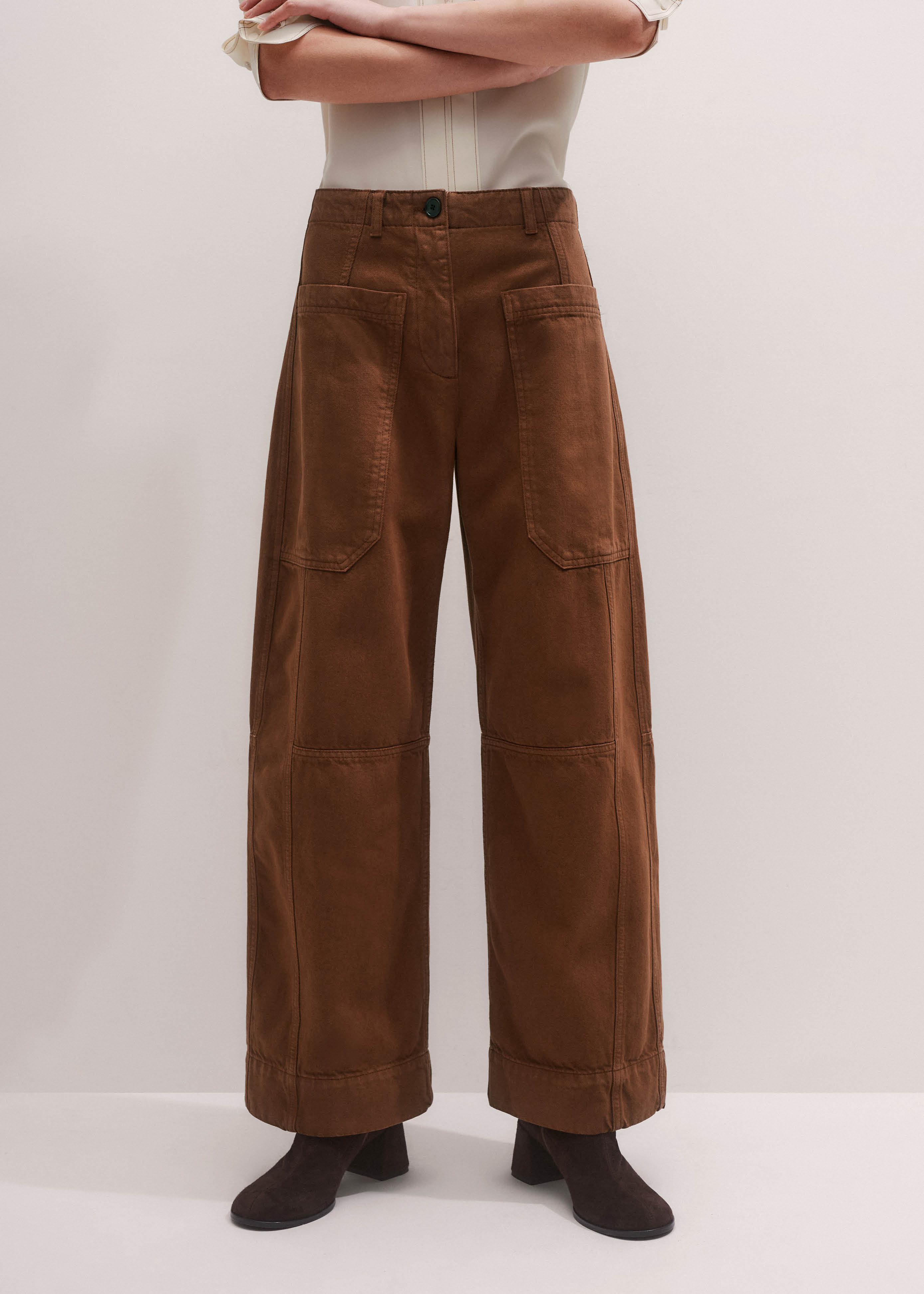 Women's Brown Wide Taper Pant | ME+EM Women's Brown Wide Taper Pant | ME+EM