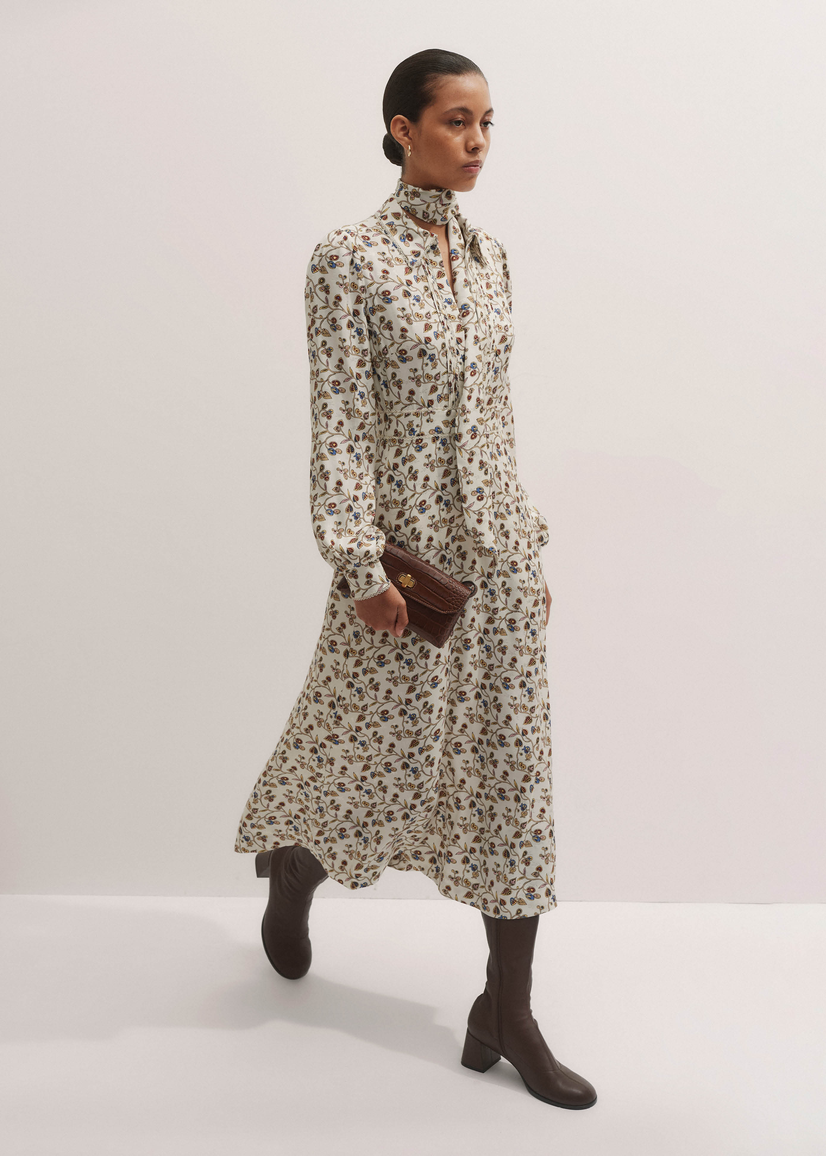 Women's Cream Jacquard Maxi Shirt Dress + Belt | ME+EM