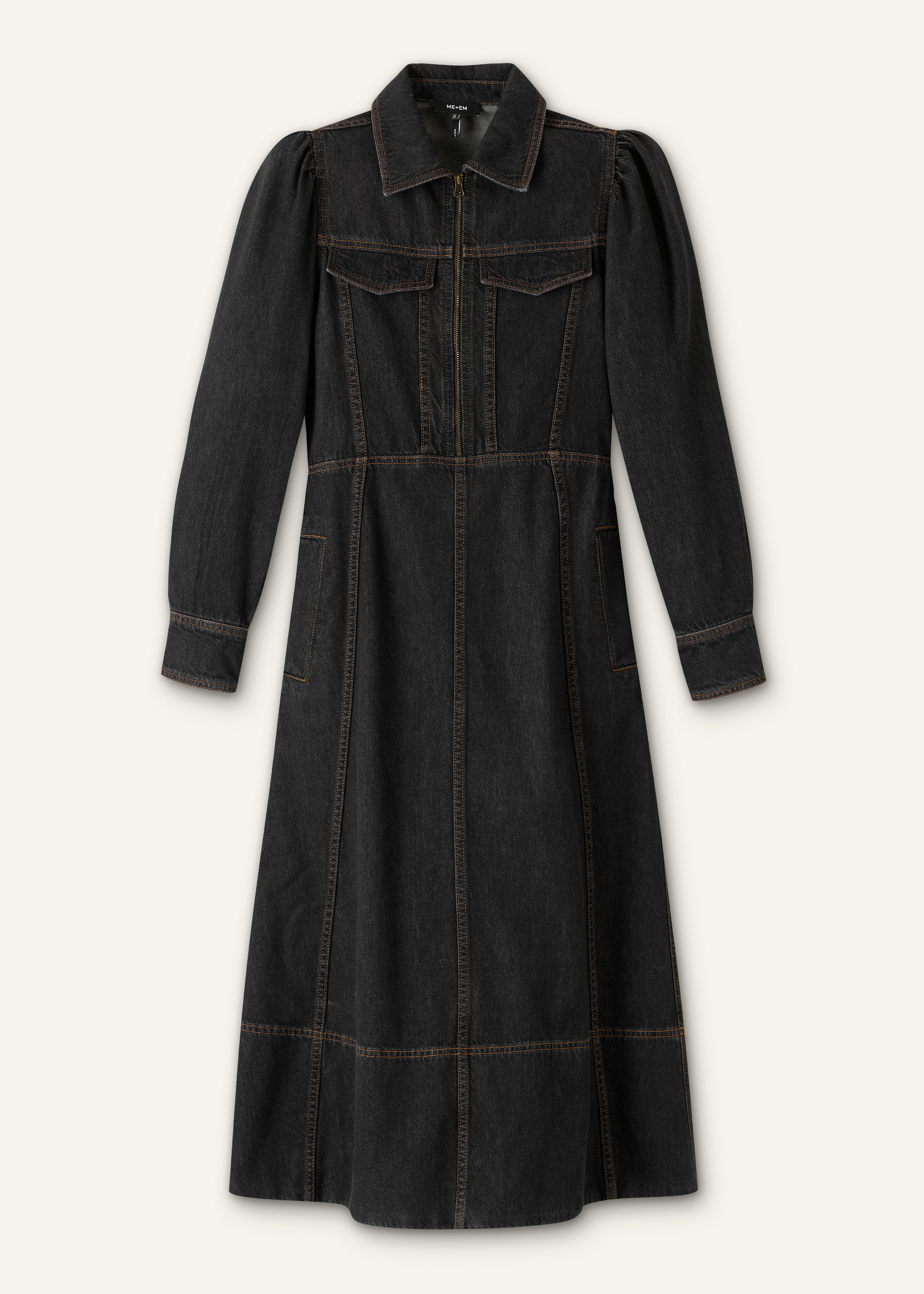 Me+em Denim Zip Front Midi Dress - Black Wash