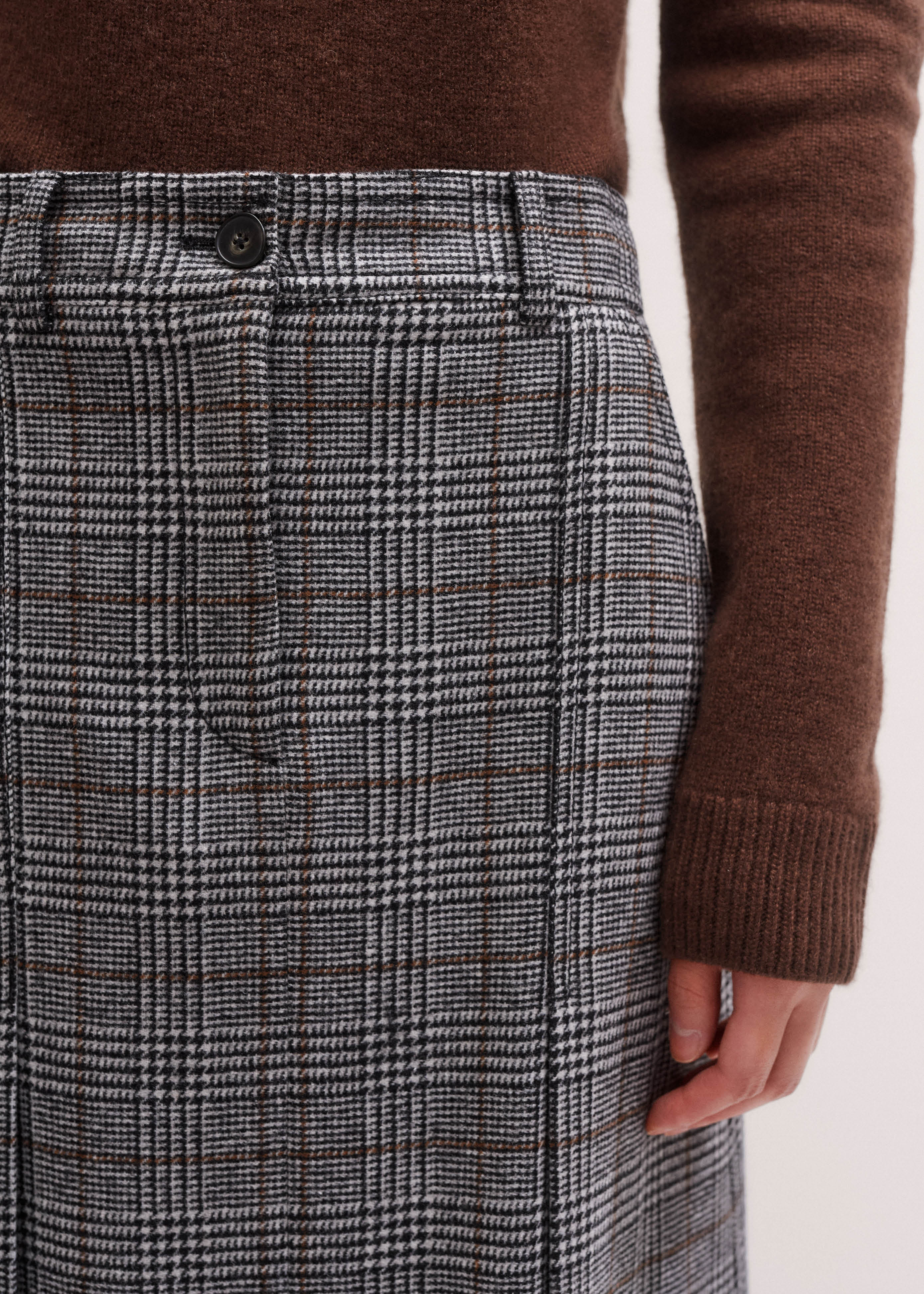 Women's Black Check Pleat Detail Maxi Skirt | ME+EM