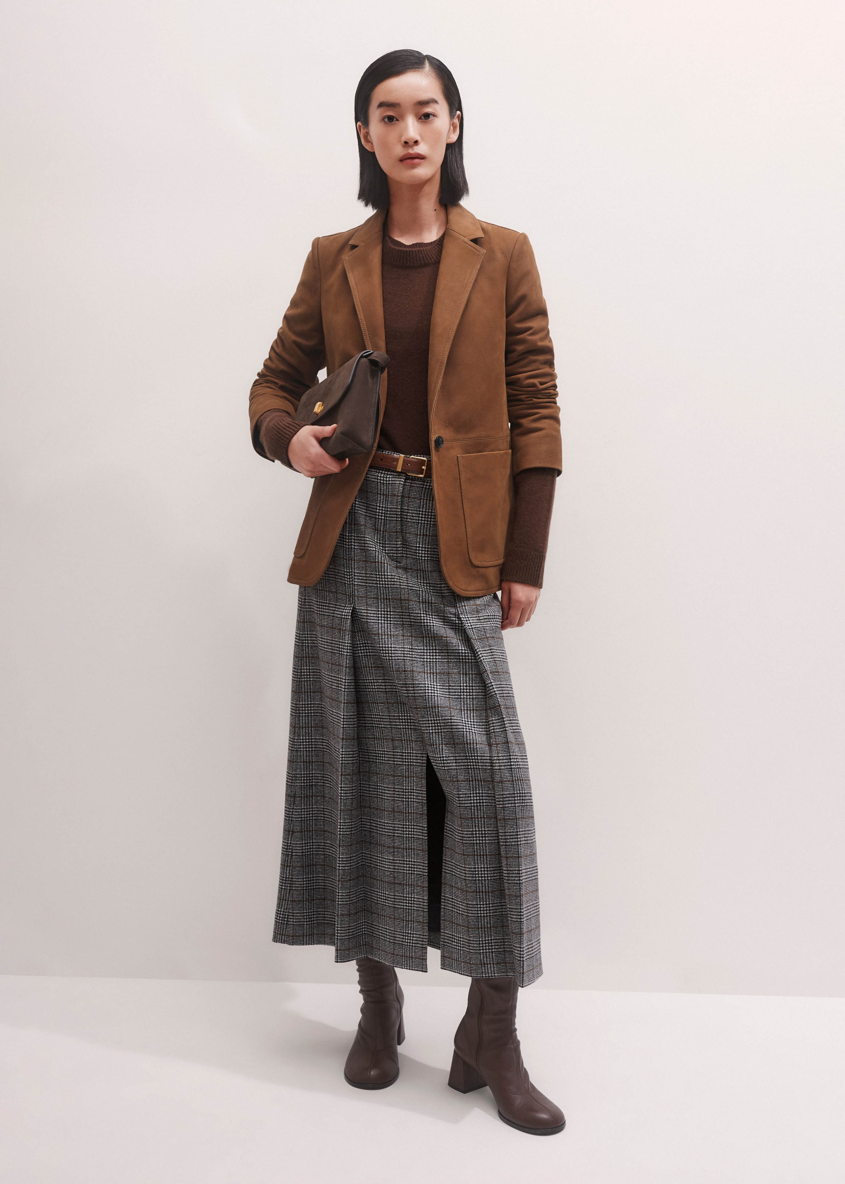 Women's Black Check Pleat Detail Maxi Skirt | ME+EM