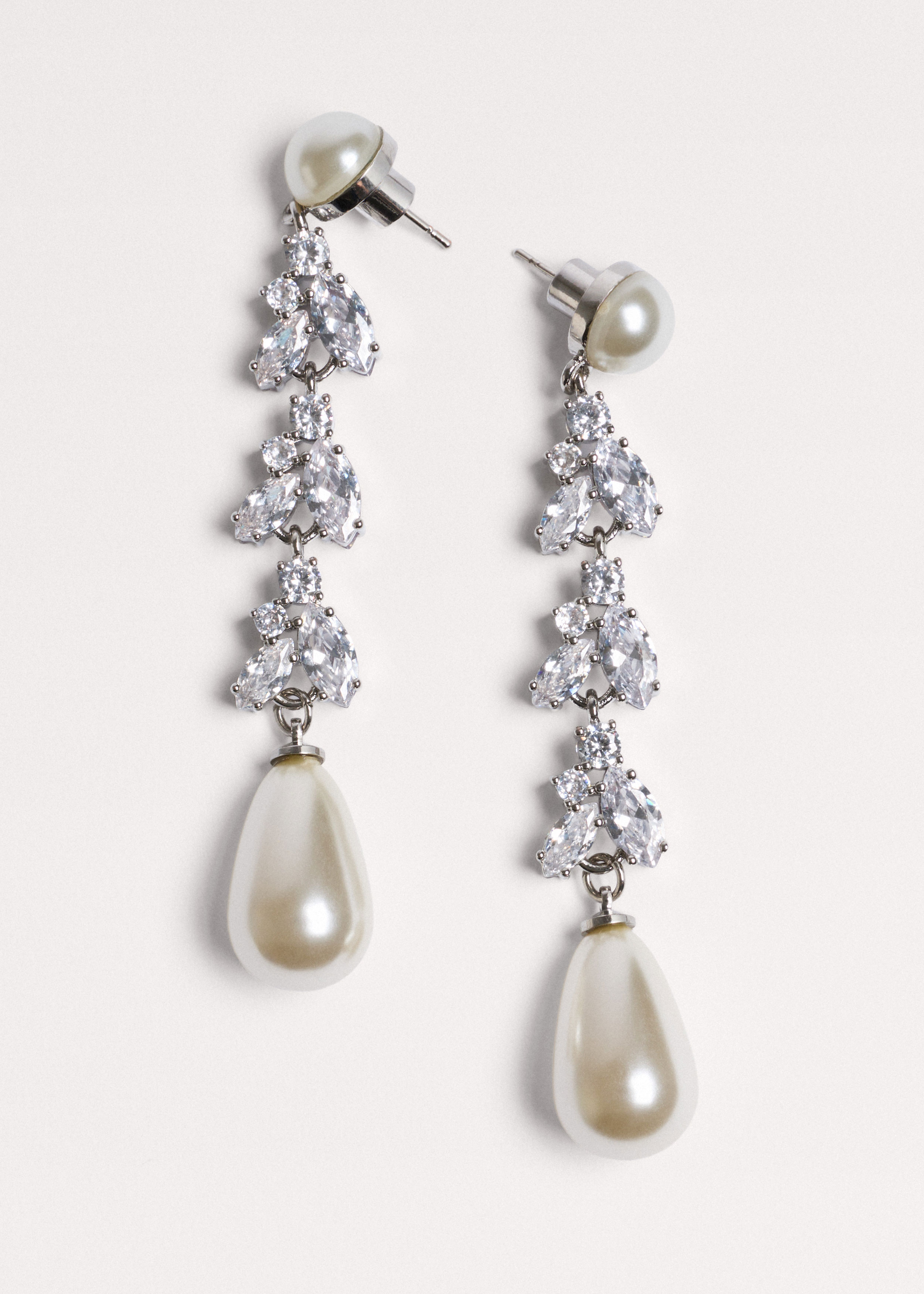Me+em Crystal + Faux Pearl Drop Earrings Cream/gunmetal In Silver