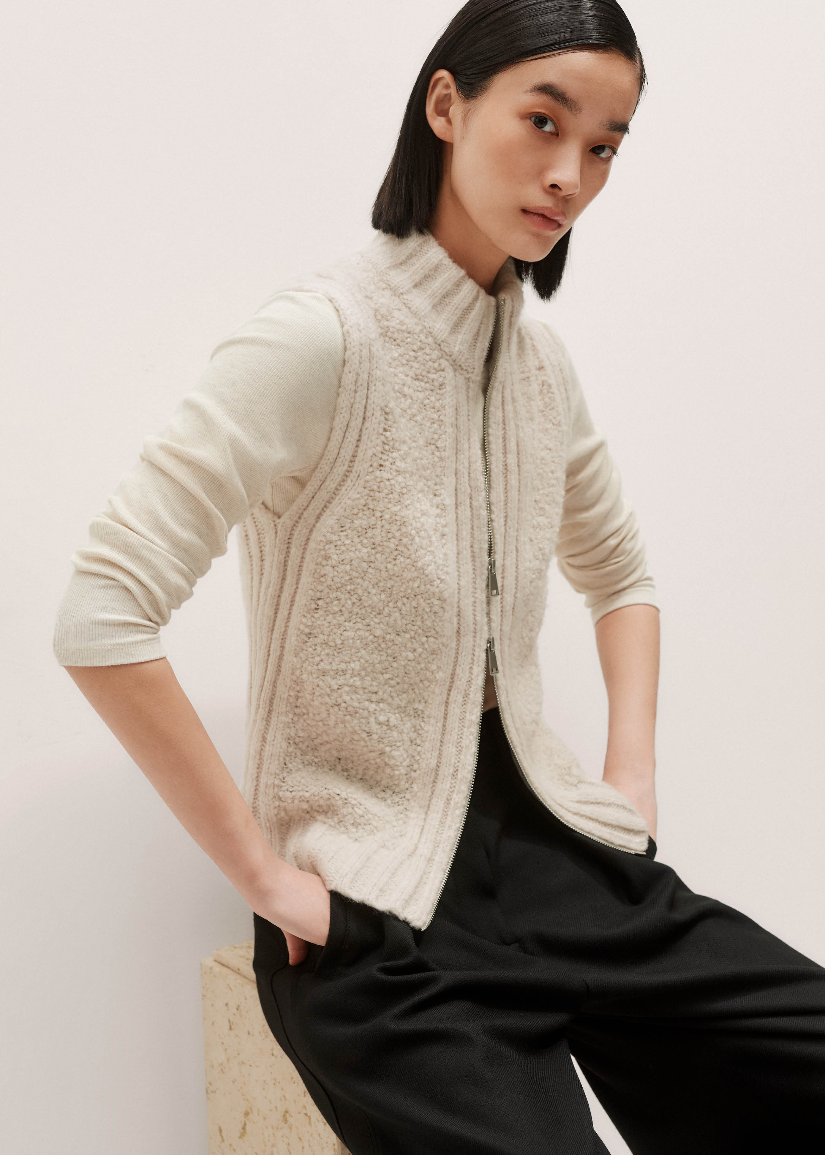 Women's Oatmeal Teddy Sweater Vest | ME+EM