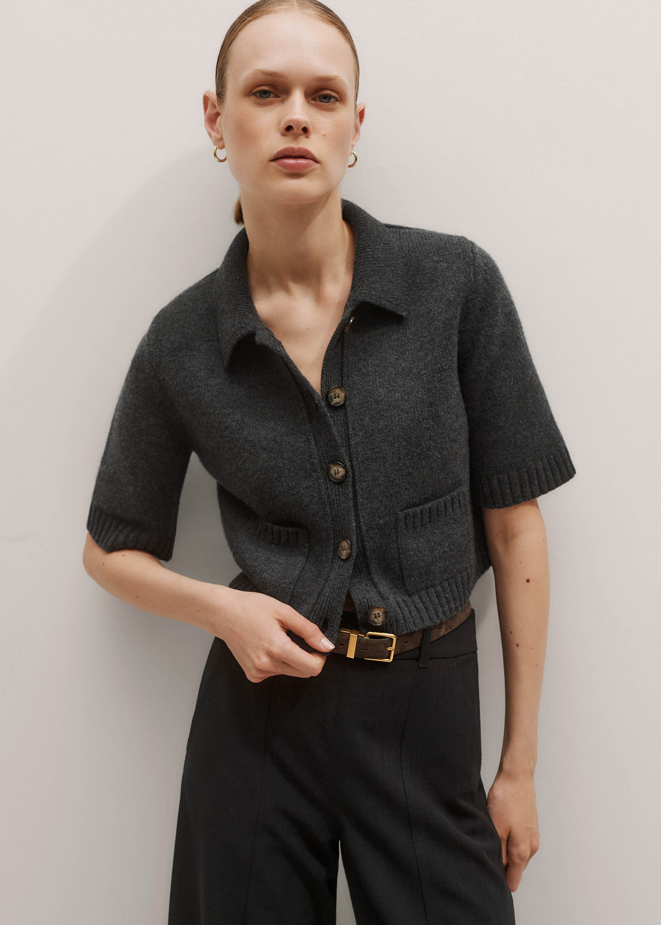 Women's Gray Short Sleeve Cropped Knit Jacket | ME+EM