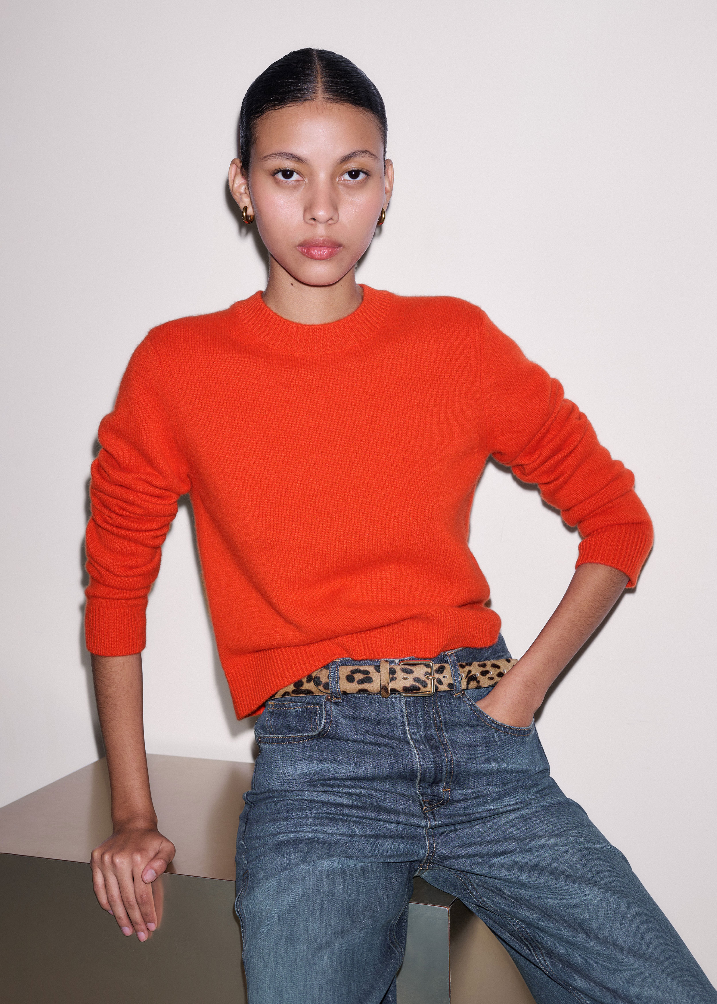 Women's Orange Cashmere Crew Neck Crop Jumper | ME+EM Women's Orange Cashmere Crew Neck Crop Jumper | ME+EM
